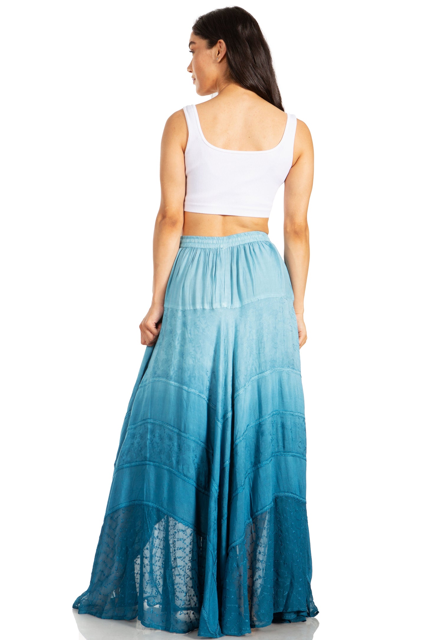 Sakkas Lyra Womens Bohemian Soft Brocade Rayon Tiered Embroidered Flowy Long Skirt - Concordia Style Boutique