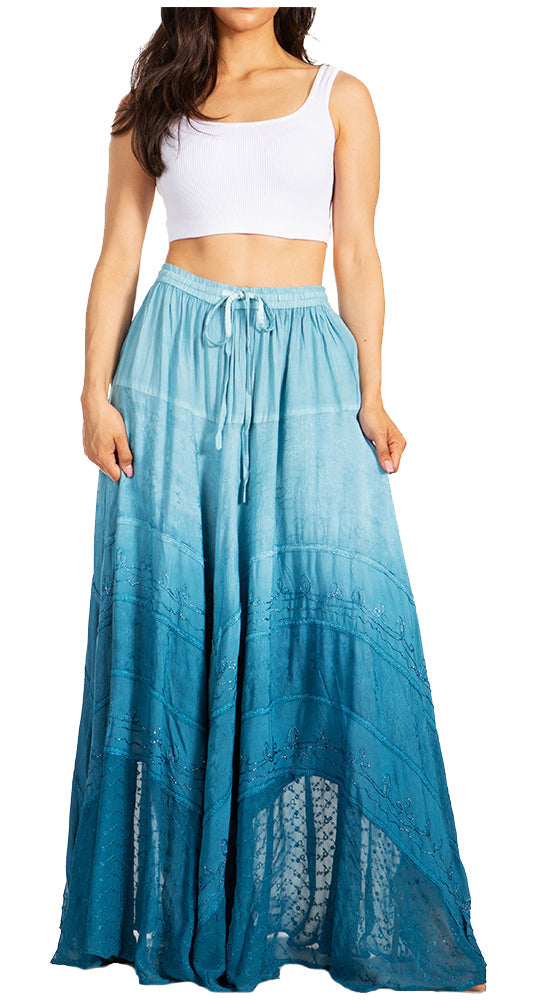 Sakkas Lyra Womens Bohemian Soft Brocade Rayon Tiered Embroidered Flowy Long Skirt - Concordia Style Boutique