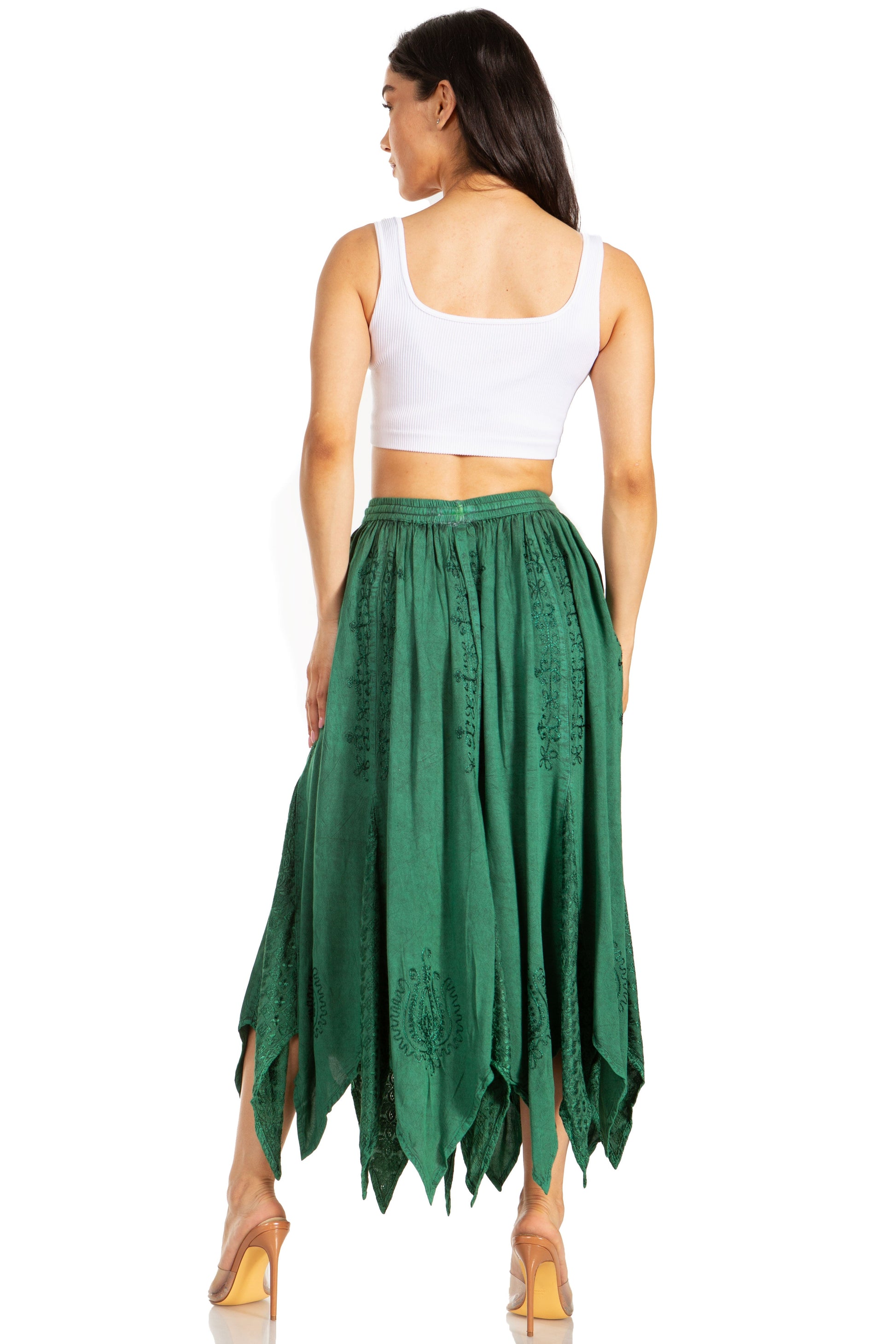 Sakkas Emery Womens Vintage Retro Maxi Rayon Embroidered Zigzag Hem Flowy Skirt - Concordia Style Boutique