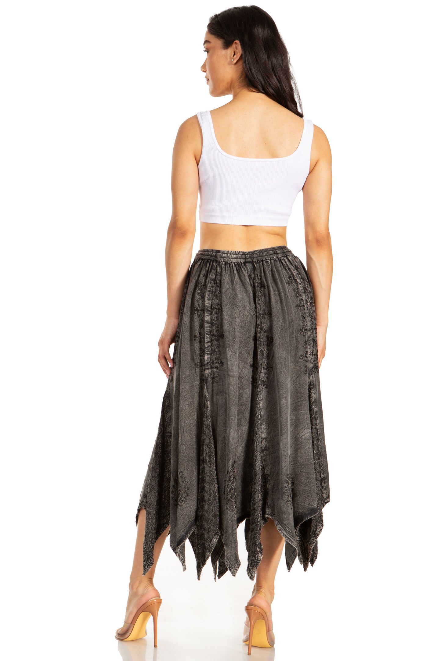 Sakkas Emery Womens Vintage Retro Maxi Rayon Embroidered Zigzag Hem Flowy Skirt - Concordia Style Boutique