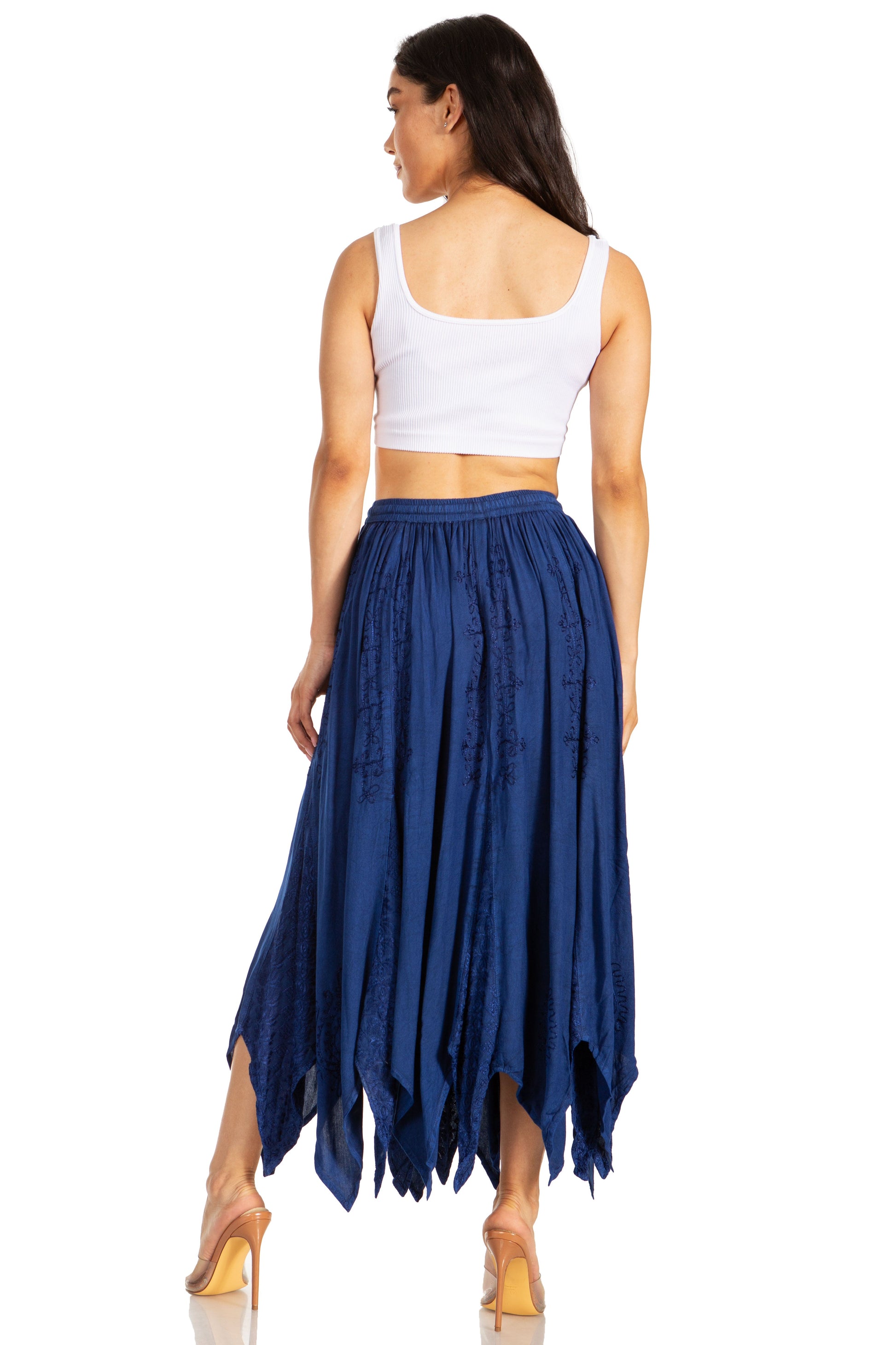 Sakkas Emery Womens Vintage Retro Maxi Rayon Embroidered Zigzag Hem Flowy Skirt - Concordia Style Boutique