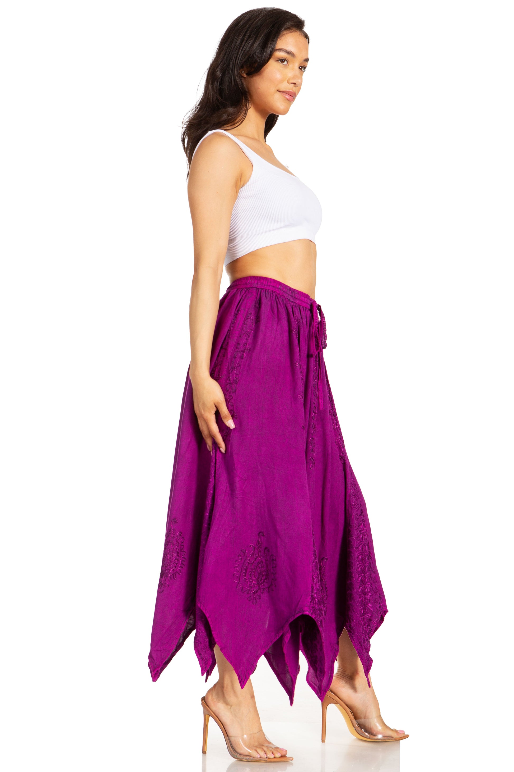 Sakkas Emery Womens Vintage Retro Maxi Rayon Embroidered Zigzag Hem Flowy Skirt - Concordia Style Boutique