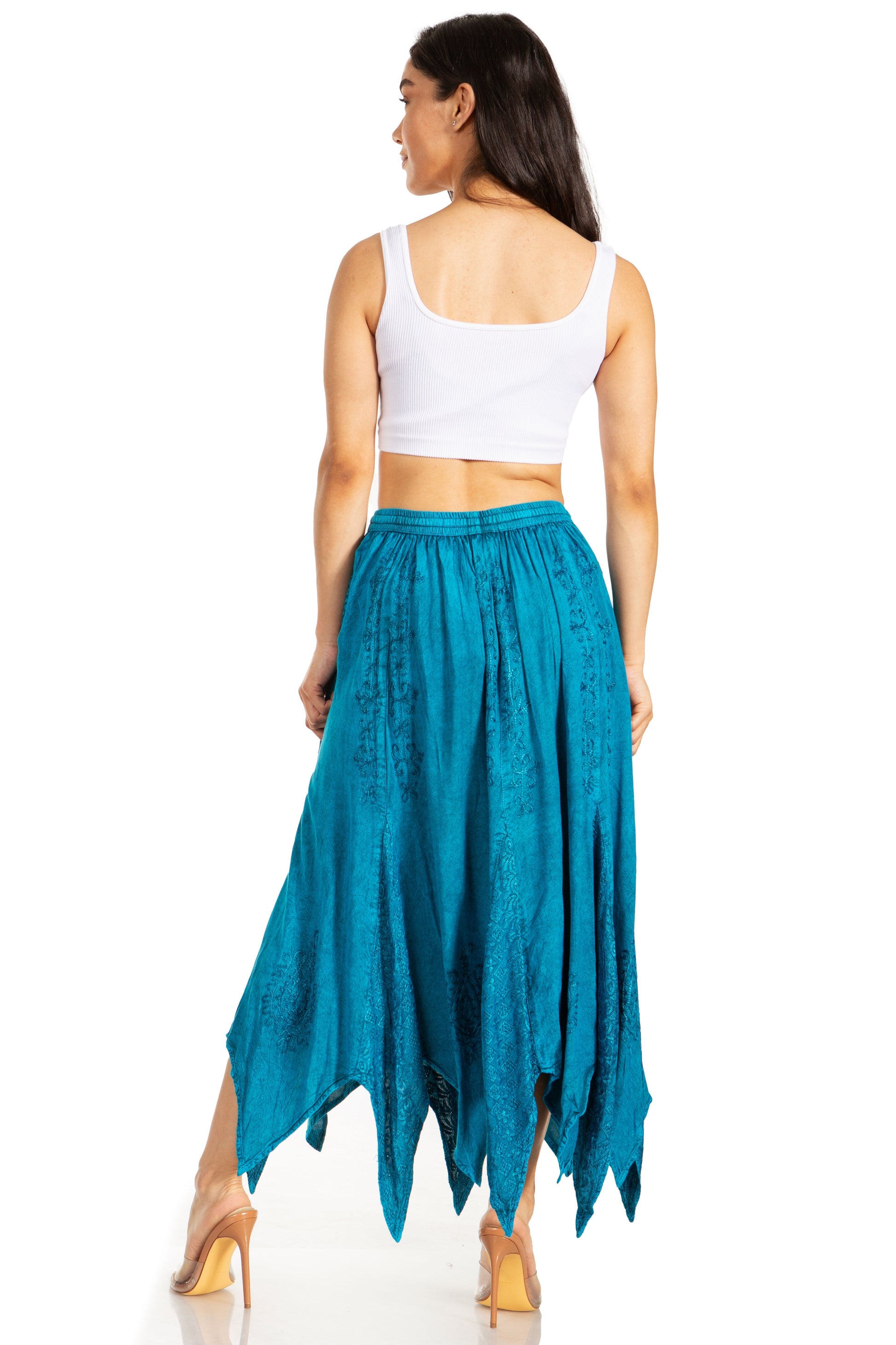 Sakkas Emery Womens Vintage Retro Maxi Rayon Embroidered Zigzag Hem Flowy Skirt - Concordia Style Boutique