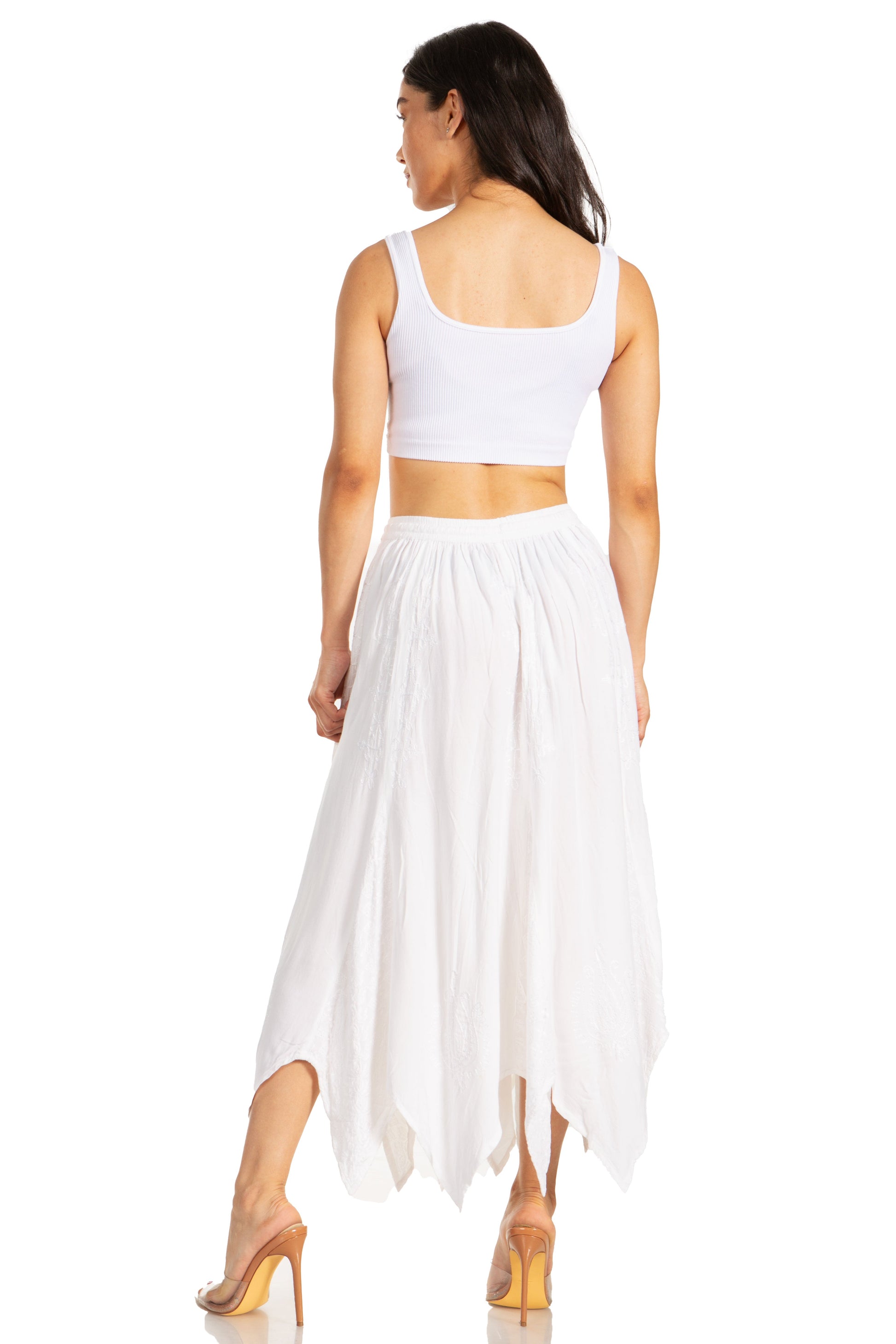Sakkas Emery Womens Vintage Retro Maxi Rayon Embroidered Zigzag Hem Flowy Skirt - Concordia Style Boutique
