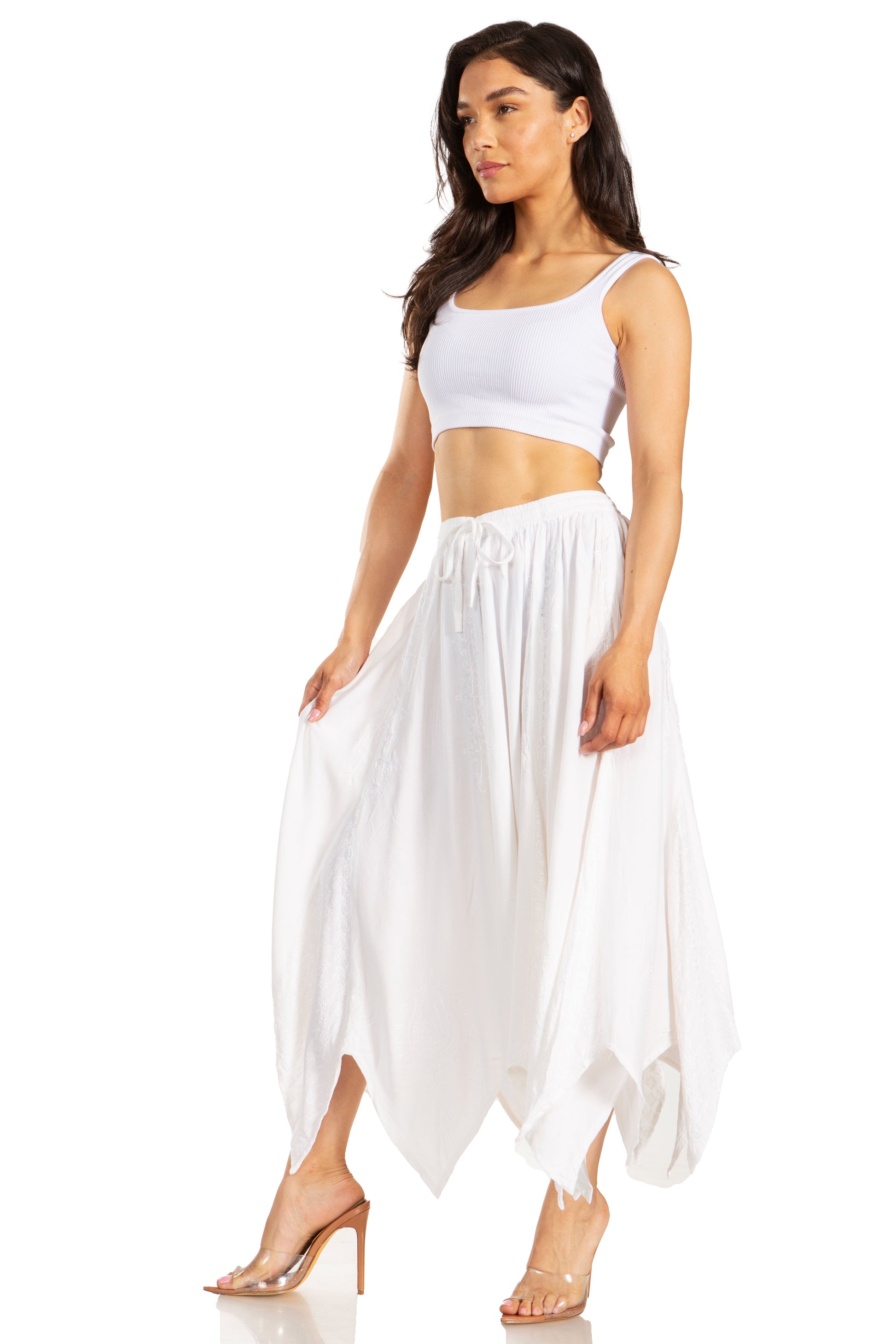 Sakkas Emery Womens Vintage Retro Maxi Rayon Embroidered Zigzag Hem Flowy Skirt - Concordia Style Boutique