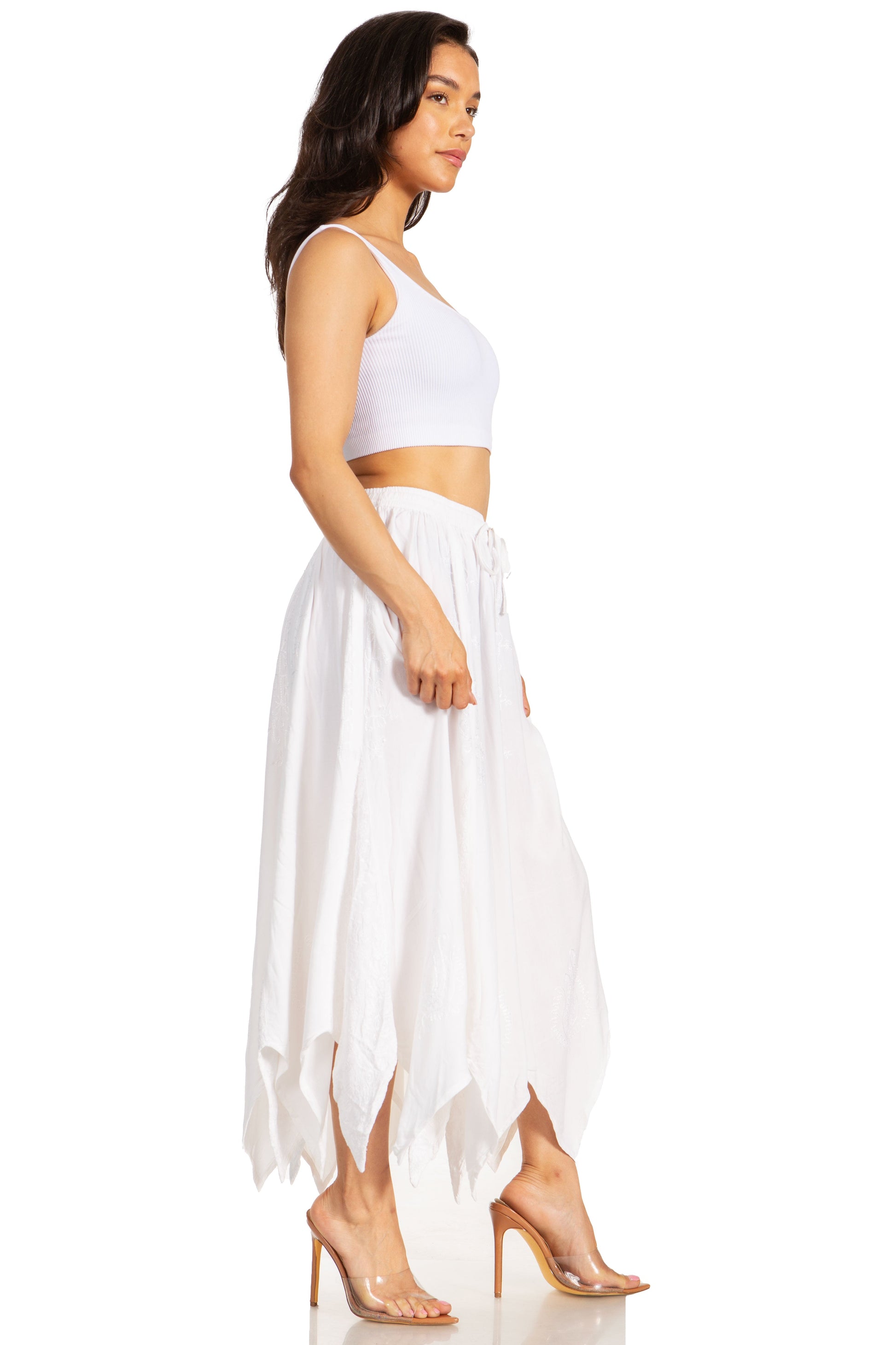 Sakkas Emery Womens Vintage Retro Maxi Rayon Embroidered Zigzag Hem Flowy Skirt - Concordia Style Boutique