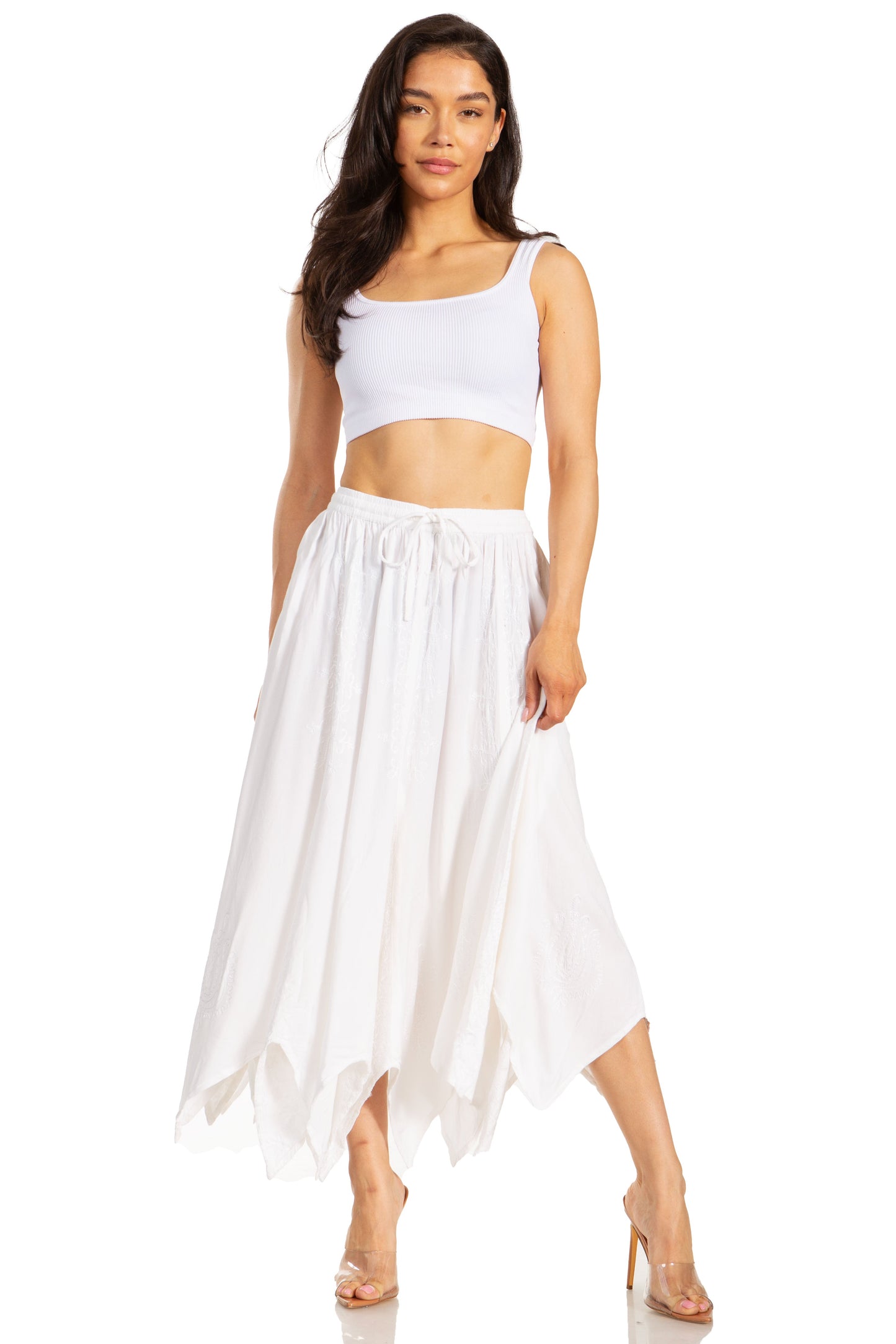 Sakkas Emery Womens Vintage Retro Maxi Rayon Embroidered Zigzag Hem Flowy Skirt - Concordia Style Boutique