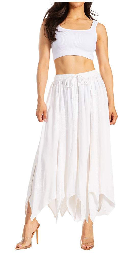 Sakkas Emery Womens Vintage Retro Maxi Rayon Embroidered Zigzag Hem Flowy Skirt - Concordia Style Boutique