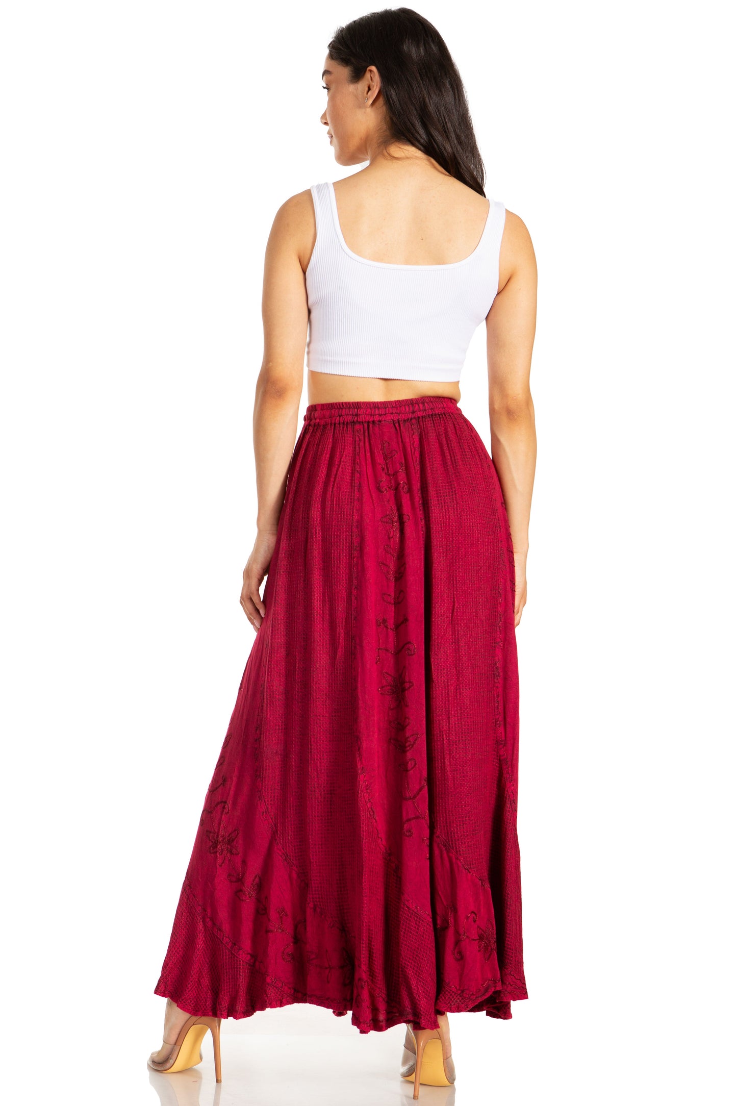 Sakkas Ahaana Women Renaissance Boho Rayon Maxi Embroidered Paneled Summer Skirt - Concordia Style Boutique