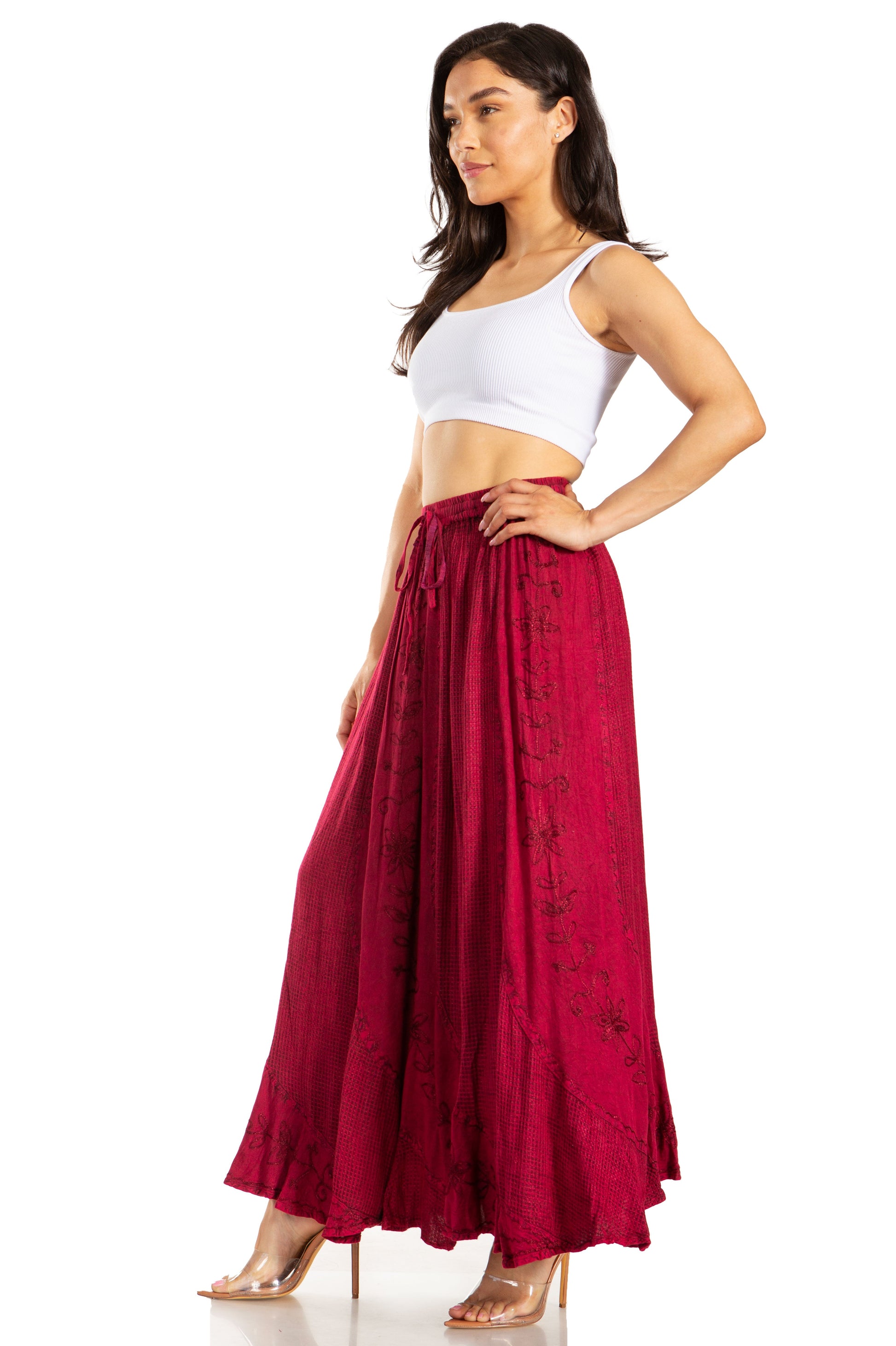 Sakkas Ahaana Women Renaissance Boho Rayon Maxi Embroidered Paneled Summer Skirt - Concordia Style Boutique