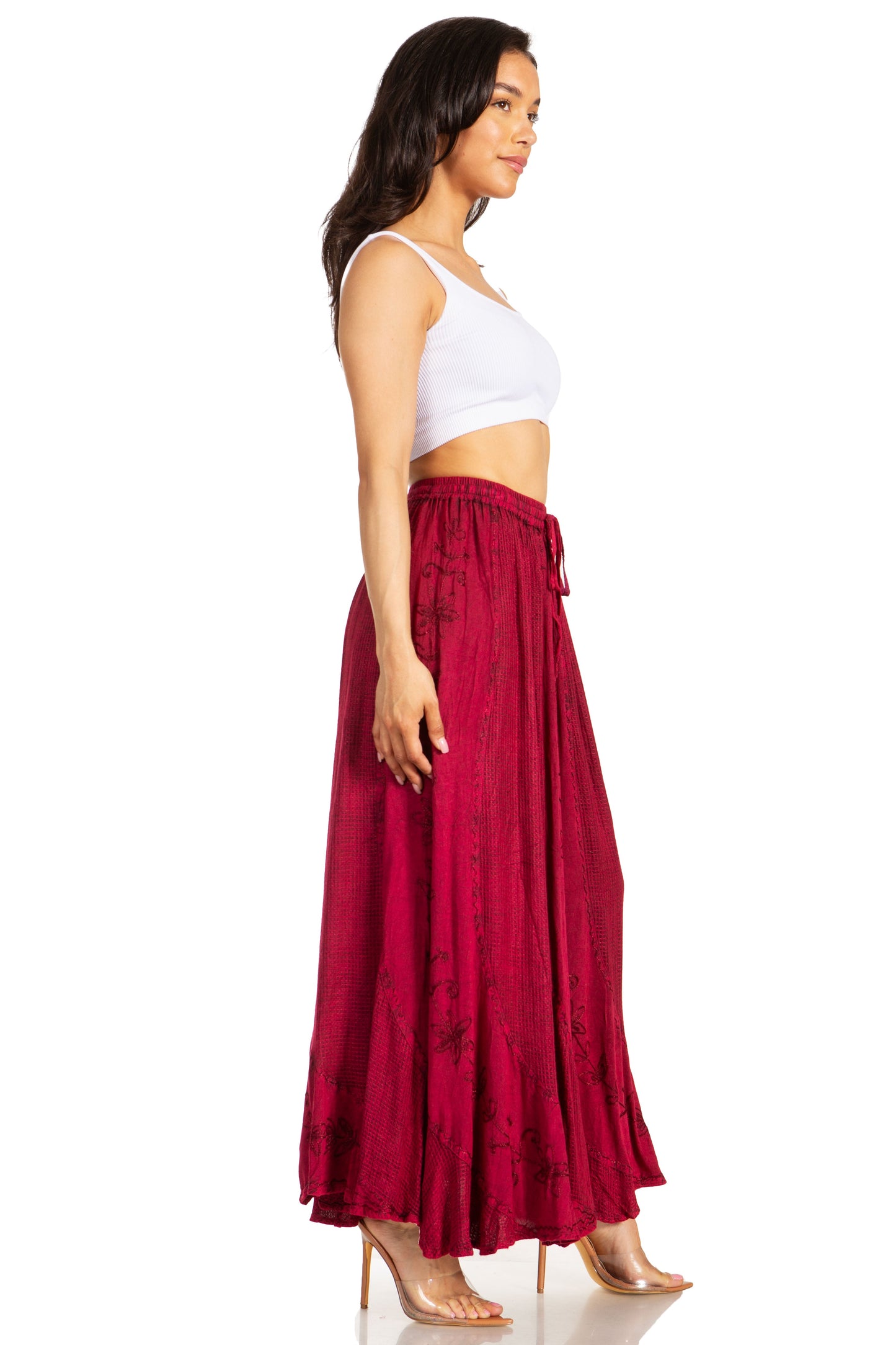 Sakkas Ahaana Women Renaissance Boho Rayon Maxi Embroidered Paneled Summer Skirt - Concordia Style Boutique