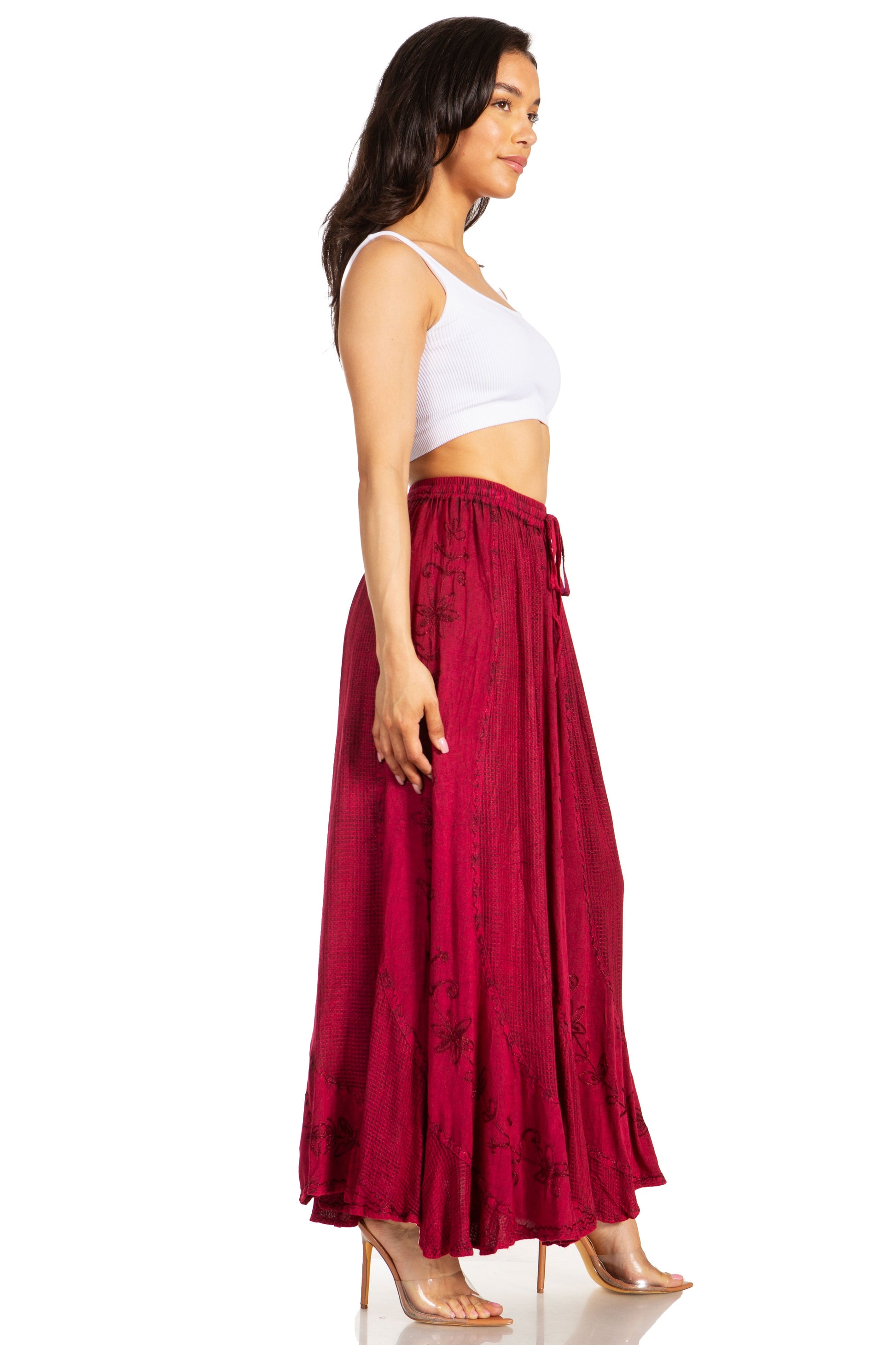 Sakkas Ahaana Women Renaissance Boho Rayon Maxi Embroidered Paneled Summer Skirt - Concordia Style Boutique