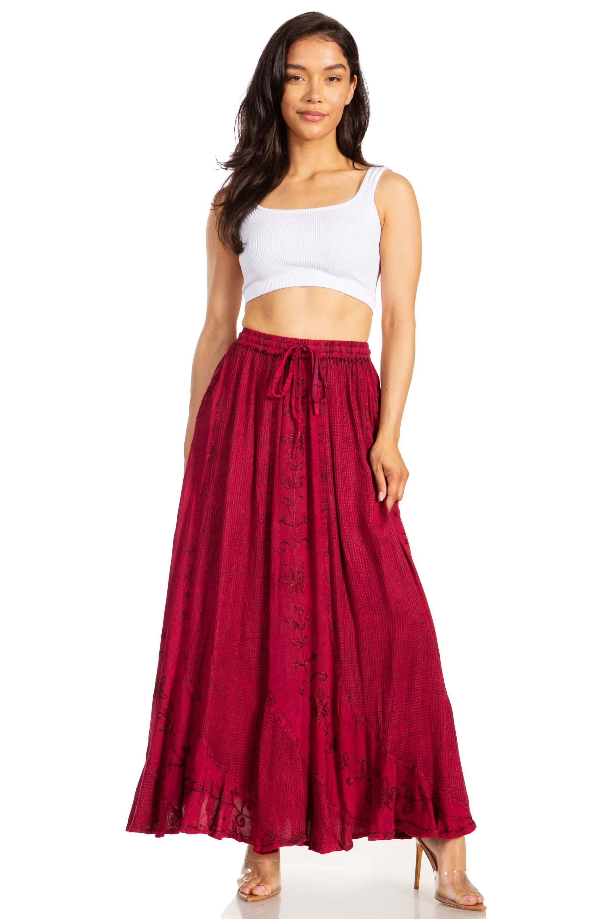 Sakkas Ahaana Women Renaissance Boho Rayon Maxi Embroidered Paneled Summer Skirt - Concordia Style Boutique