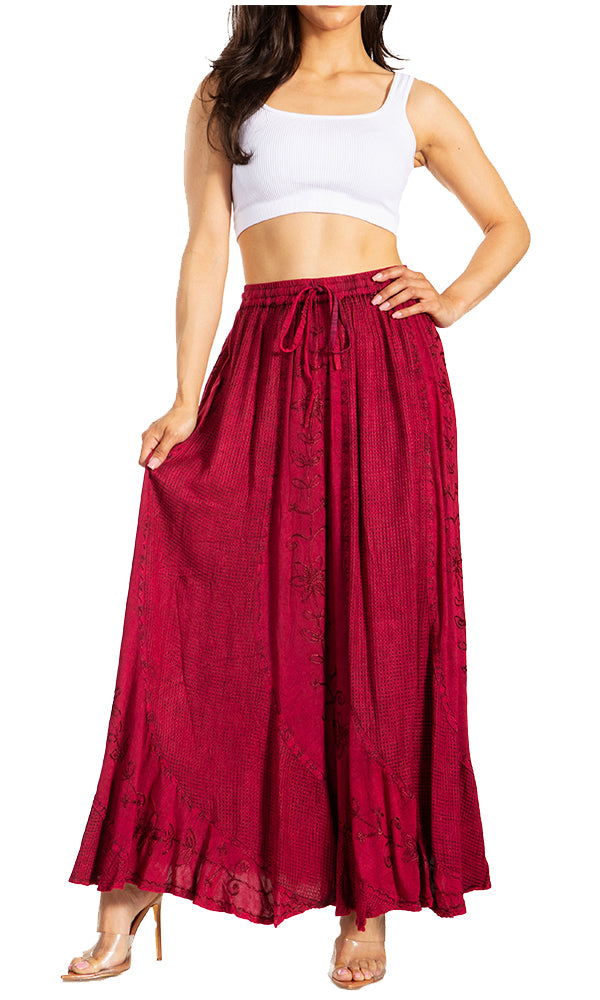 Sakkas Ahaana Women Renaissance Boho Rayon Maxi Embroidered Paneled Summer Skirt - Concordia Style Boutique