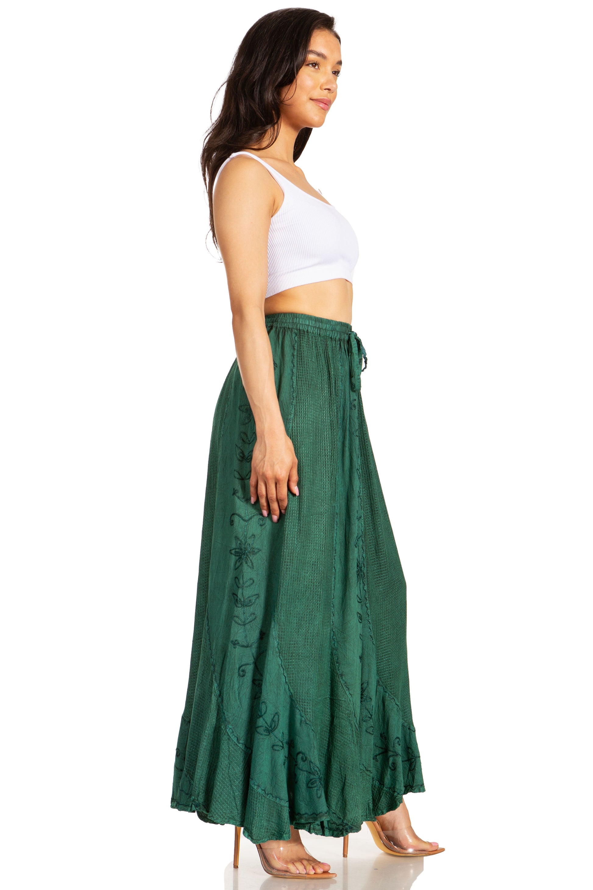 Sakkas Ahaana Women Renaissance Boho Rayon Maxi Embroidered Paneled Summer Skirt - Concordia Style Boutique