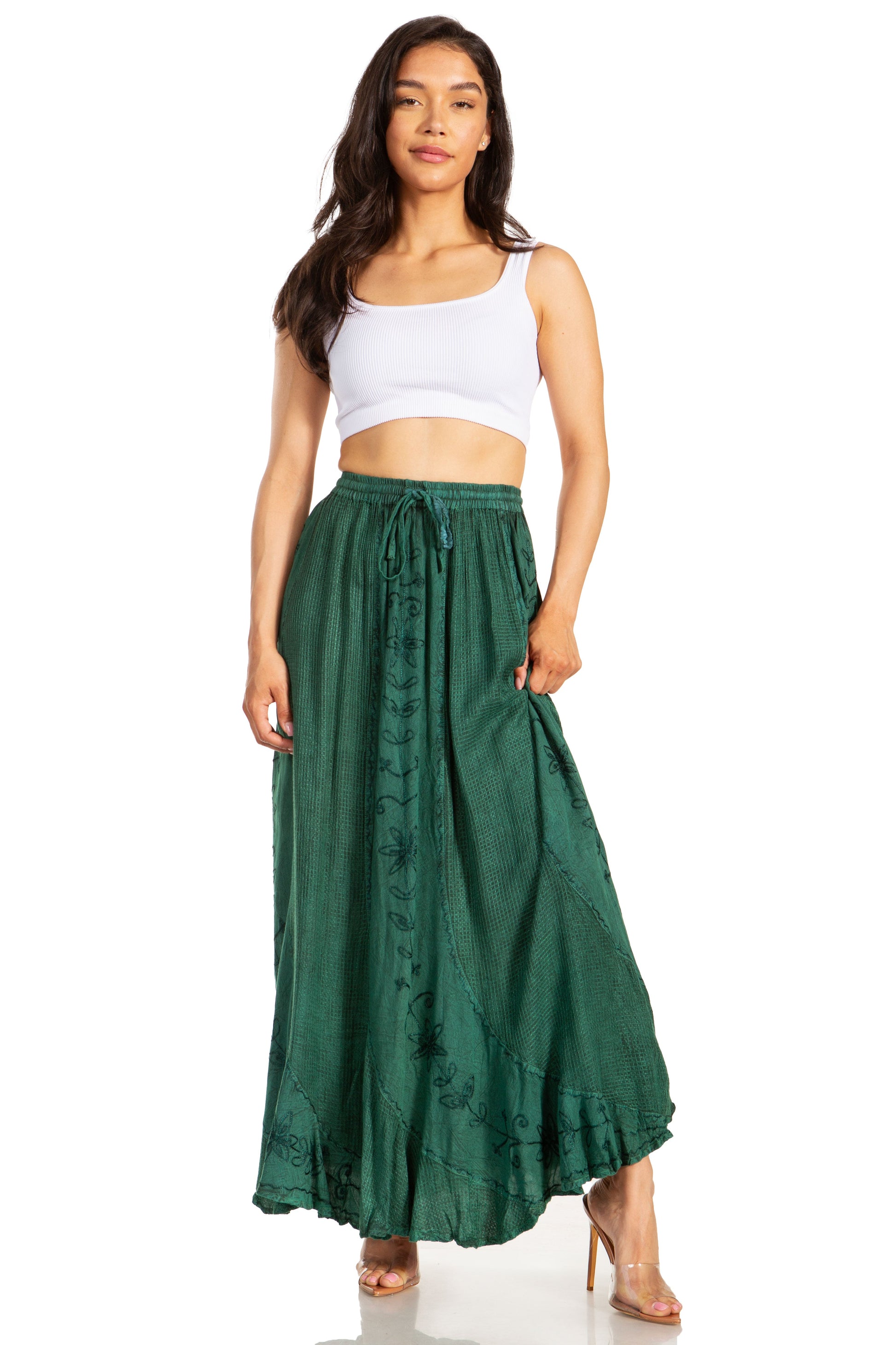 Sakkas Ahaana Women Renaissance Boho Rayon Maxi Embroidered Paneled Summer Skirt - Concordia Style Boutique