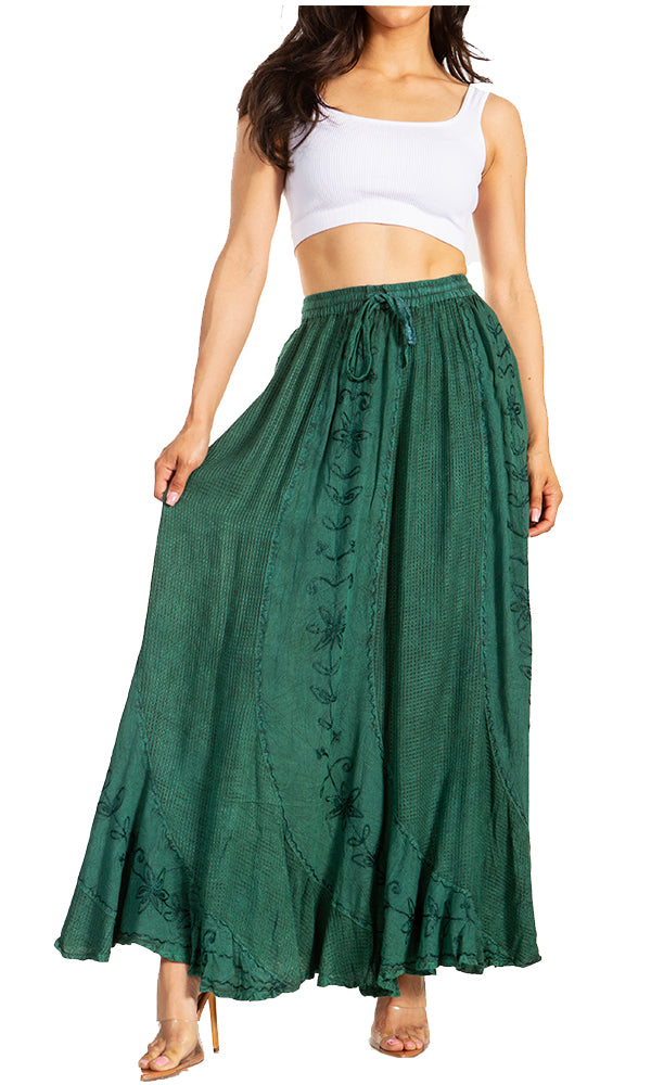 Sakkas Ahaana Women Renaissance Boho Rayon Maxi Embroidered Paneled Summer Skirt - Concordia Style Boutique