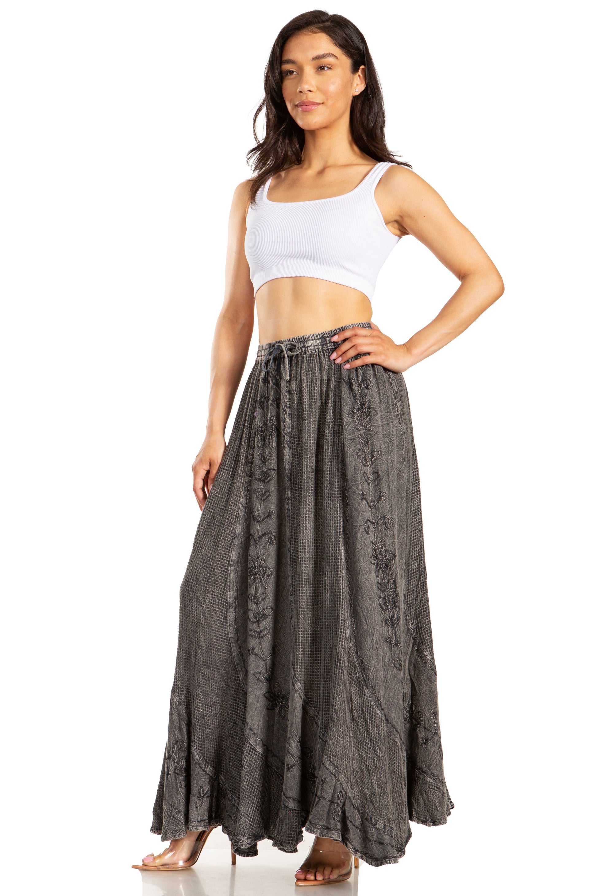 Sakkas Ahaana Women Renaissance Boho Rayon Maxi Embroidered Paneled Summer Skirt - Concordia Style Boutique
