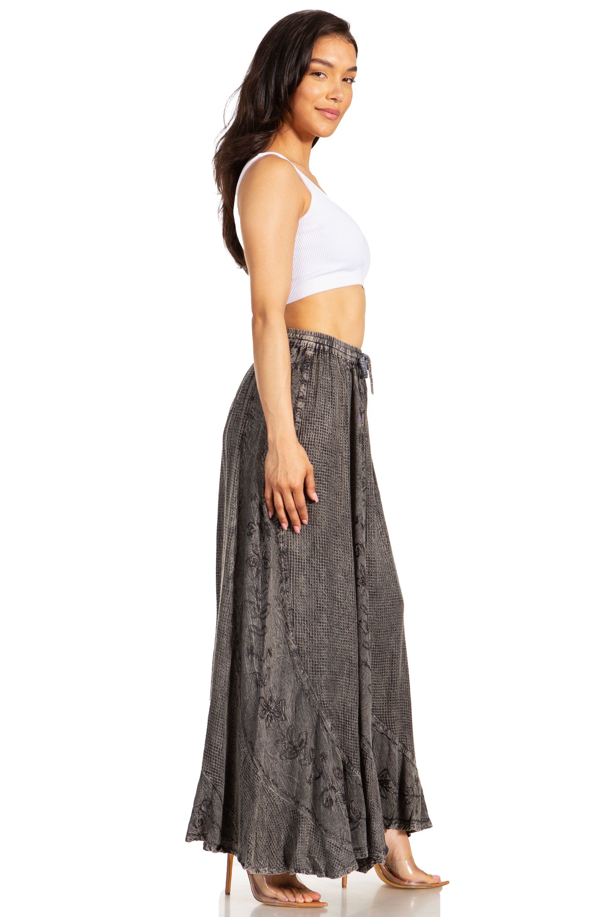 Sakkas Ahaana Women Renaissance Boho Rayon Maxi Embroidered Paneled Summer Skirt - Concordia Style Boutique