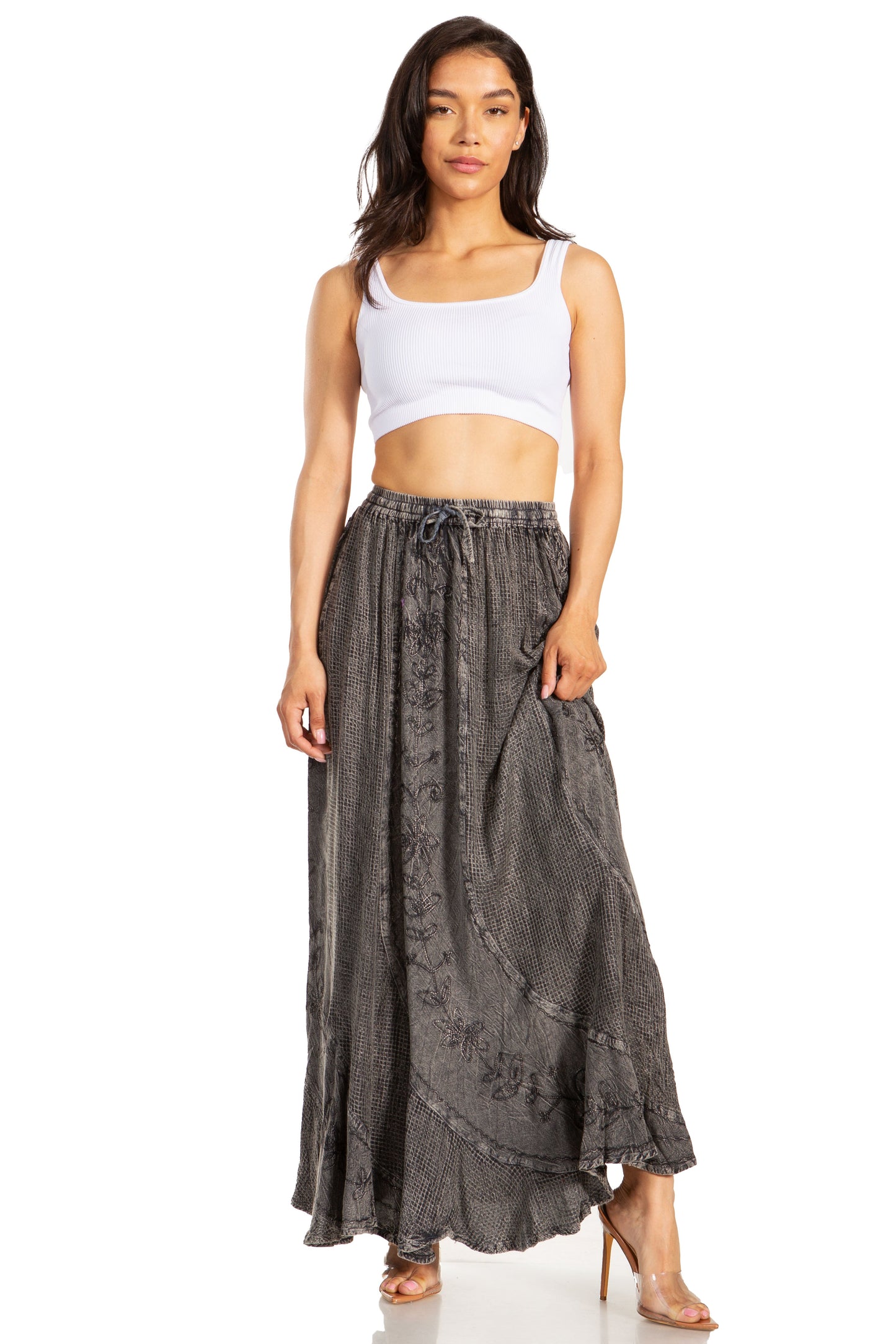 Sakkas Ahaana Women Renaissance Boho Rayon Maxi Embroidered Paneled Summer Skirt - Concordia Style Boutique