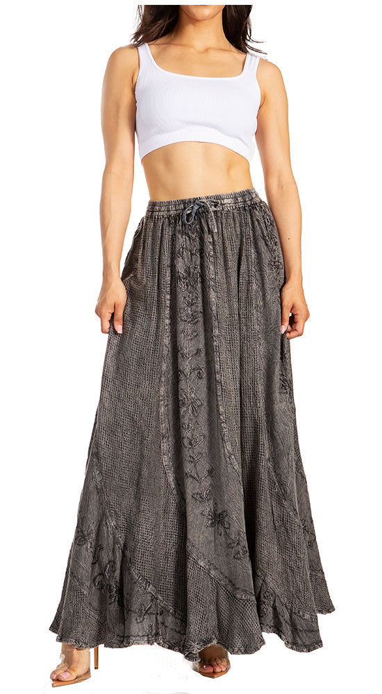 Sakkas Ahaana Women Renaissance Boho Rayon Maxi Embroidered Paneled Summer Skirt - Concordia Style Boutique