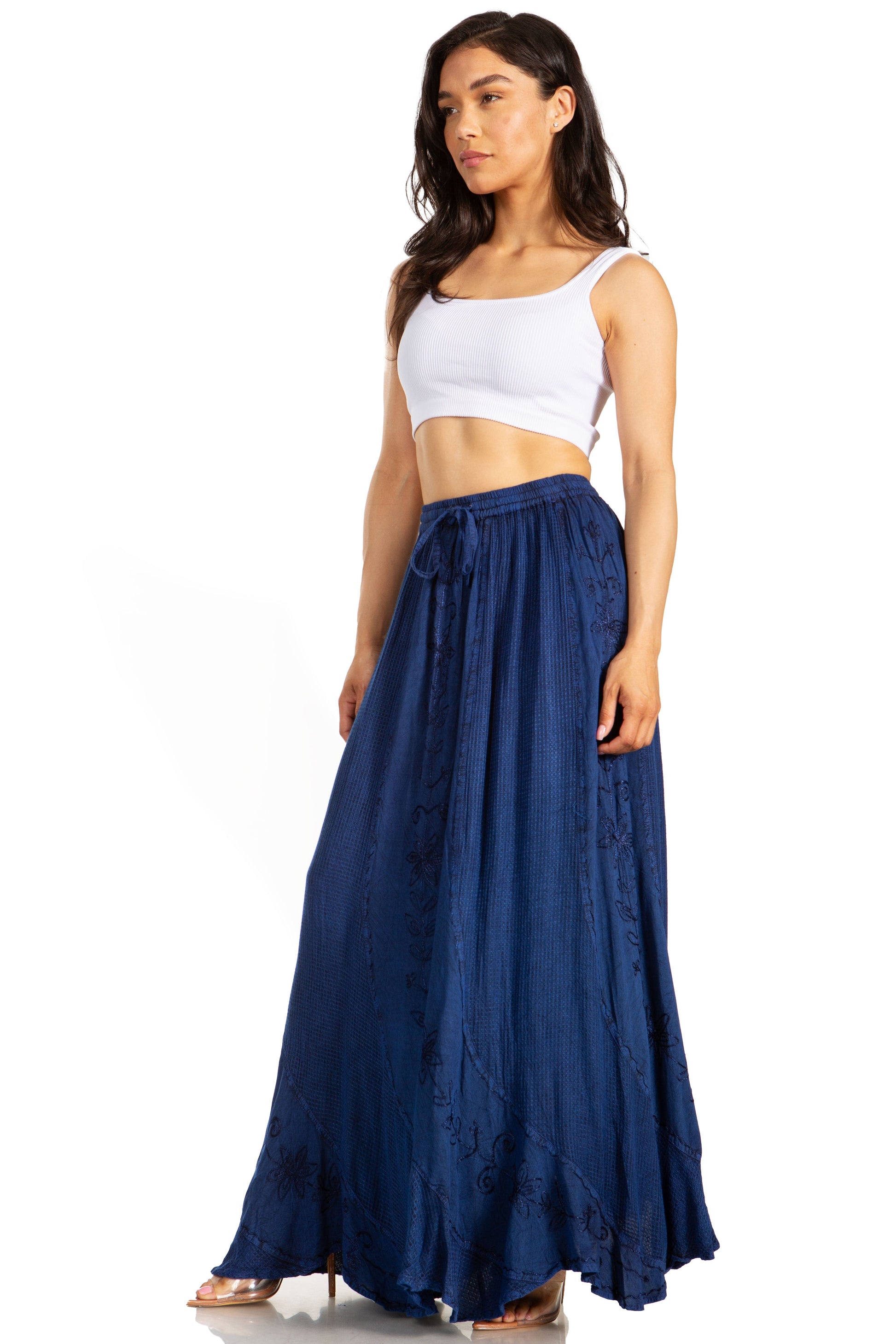 Sakkas Ahaana Women Renaissance Boho Rayon Maxi Embroidered Paneled Summer Skirt - Concordia Style Boutique
