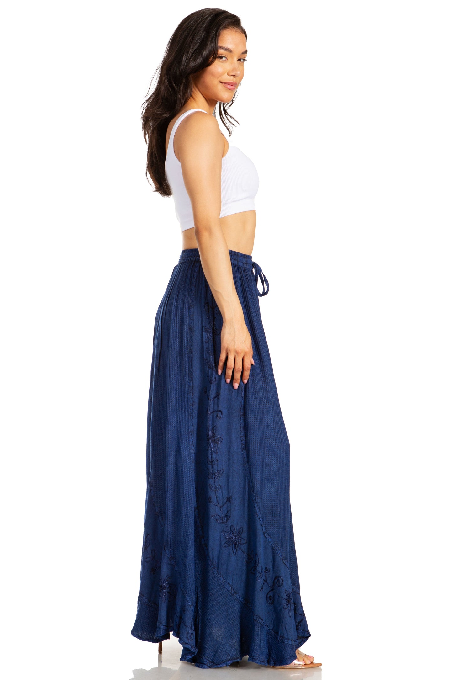 Sakkas Ahaana Women Renaissance Boho Rayon Maxi Embroidered Paneled Summer Skirt - Concordia Style Boutique