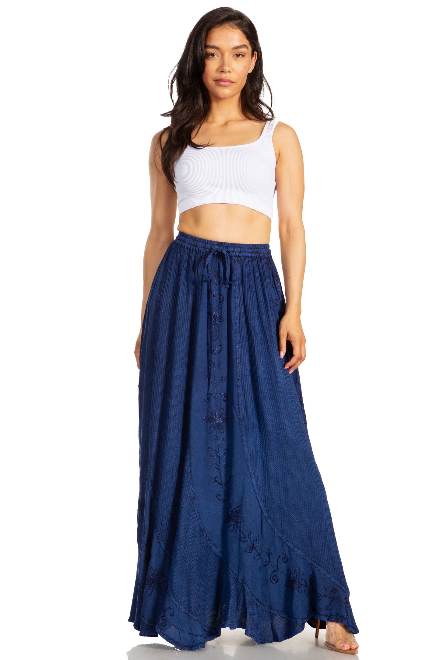 Sakkas Ahaana Women Renaissance Boho Rayon Maxi Embroidered Paneled Summer Skirt - Concordia Style Boutique