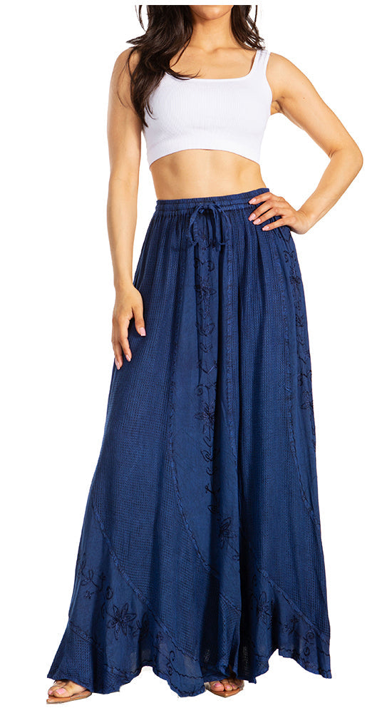 Sakkas Ahaana Women Renaissance Boho Rayon Maxi Embroidered Paneled Summer Skirt - Concordia Style Boutique