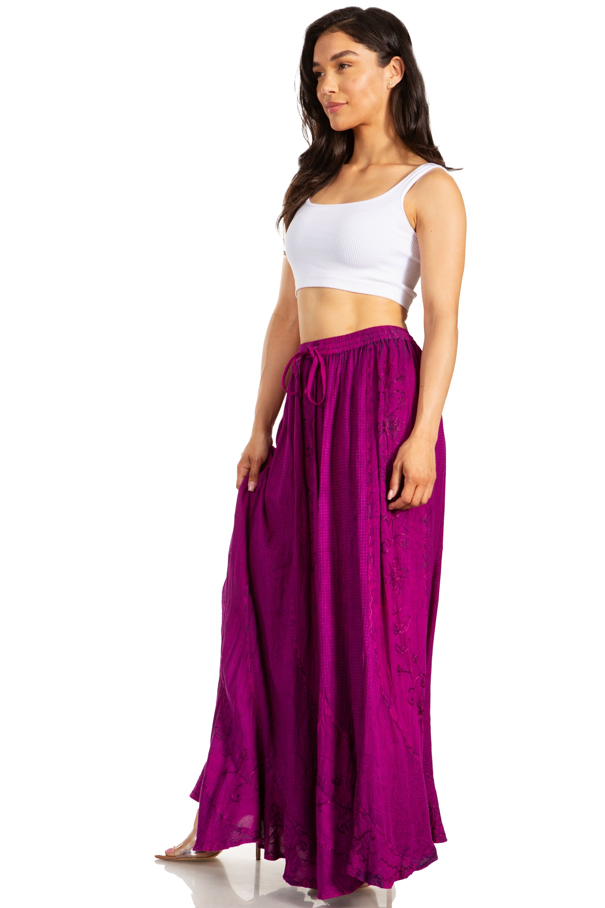Sakkas Ahaana Women Renaissance Boho Rayon Maxi Embroidered Paneled Summer Skirt - Concordia Style Boutique