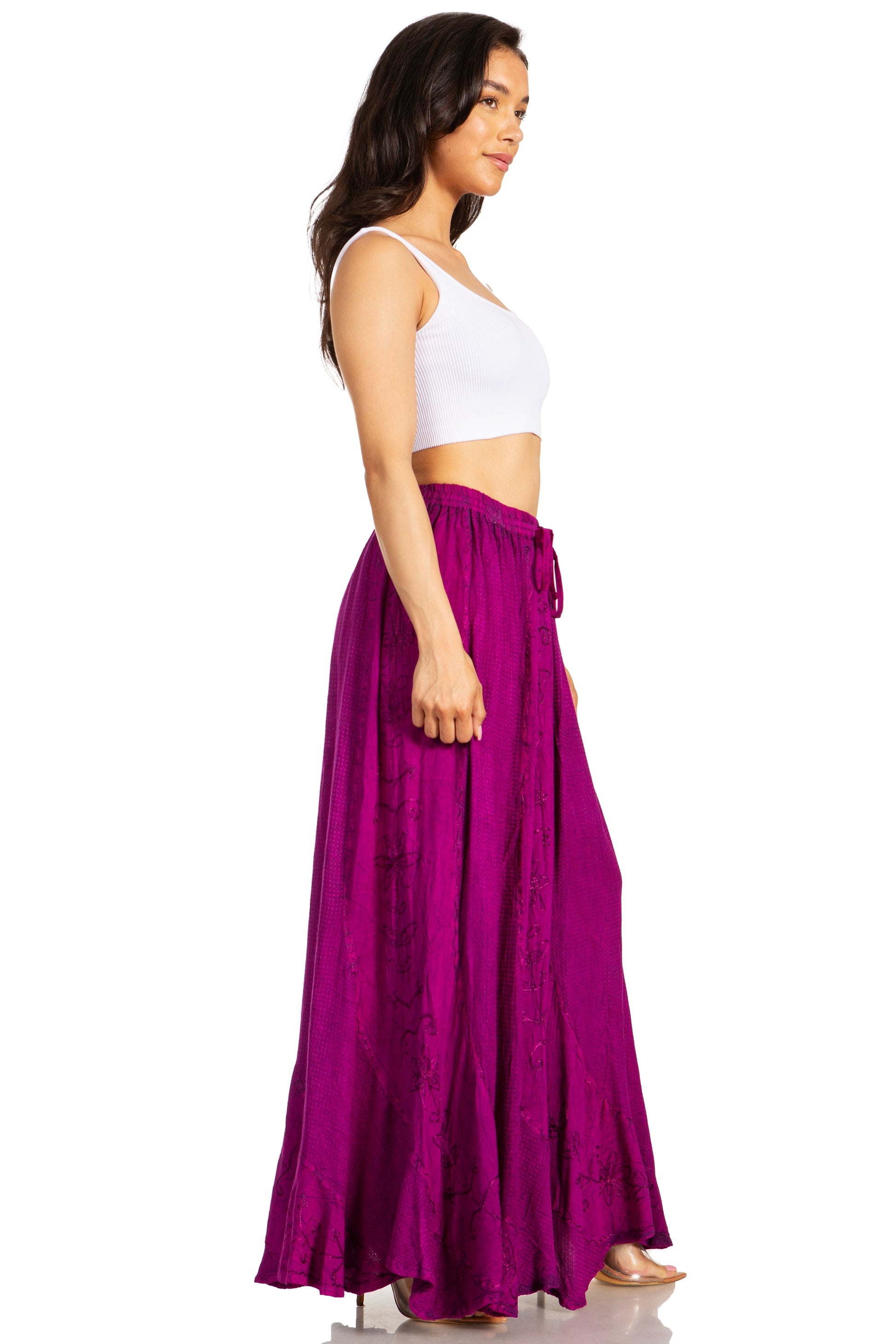 Sakkas Ahaana Women Renaissance Boho Rayon Maxi Embroidered Paneled Summer Skirt - Concordia Style Boutique