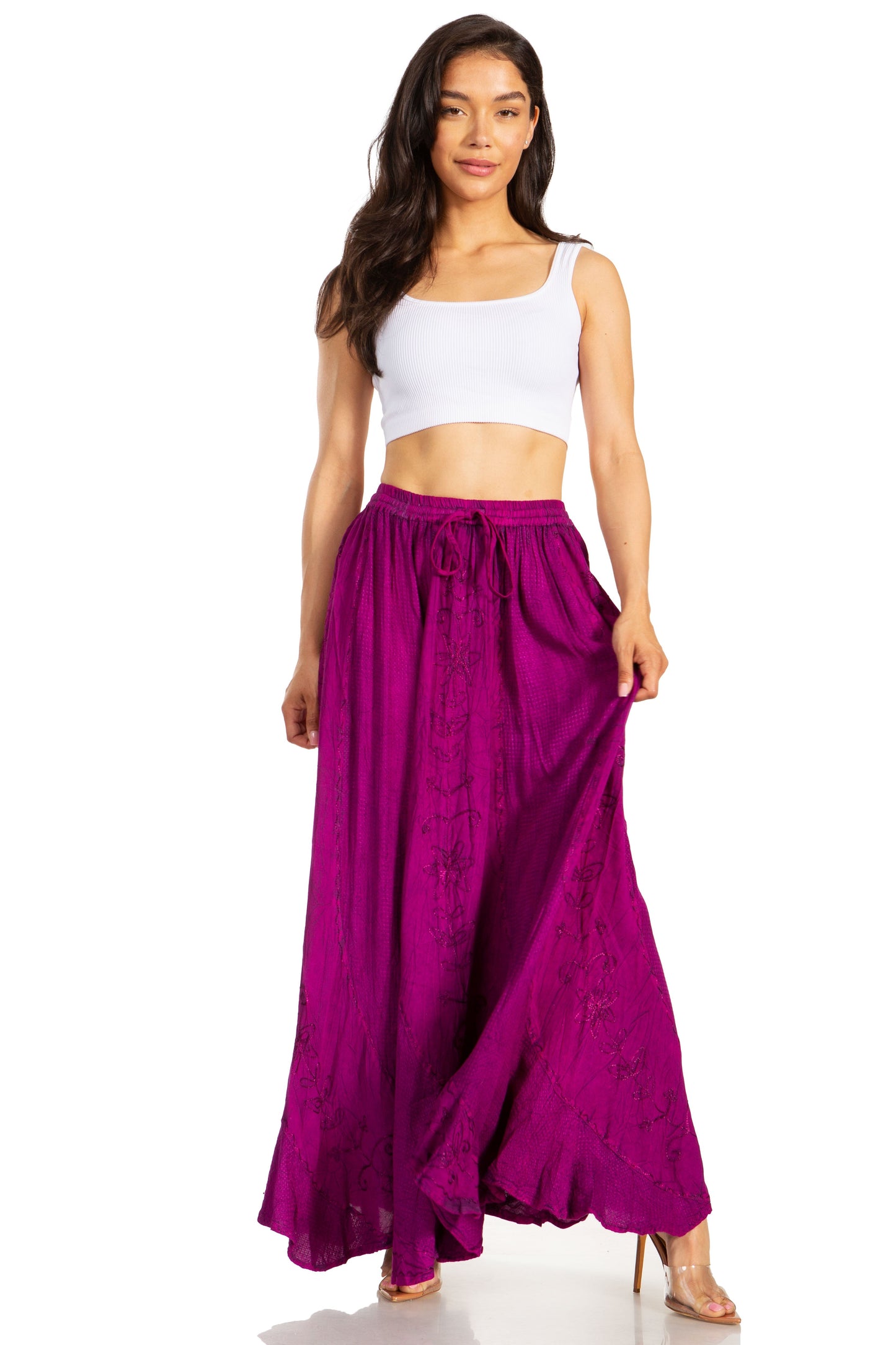Sakkas Ahaana Women Renaissance Boho Rayon Maxi Embroidered Paneled Summer Skirt - Concordia Style Boutique