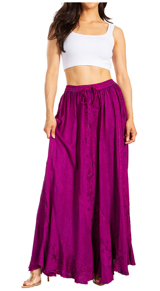 Sakkas Ahaana Women Renaissance Boho Rayon Maxi Embroidered Paneled Summer Skirt - Concordia Style Boutique