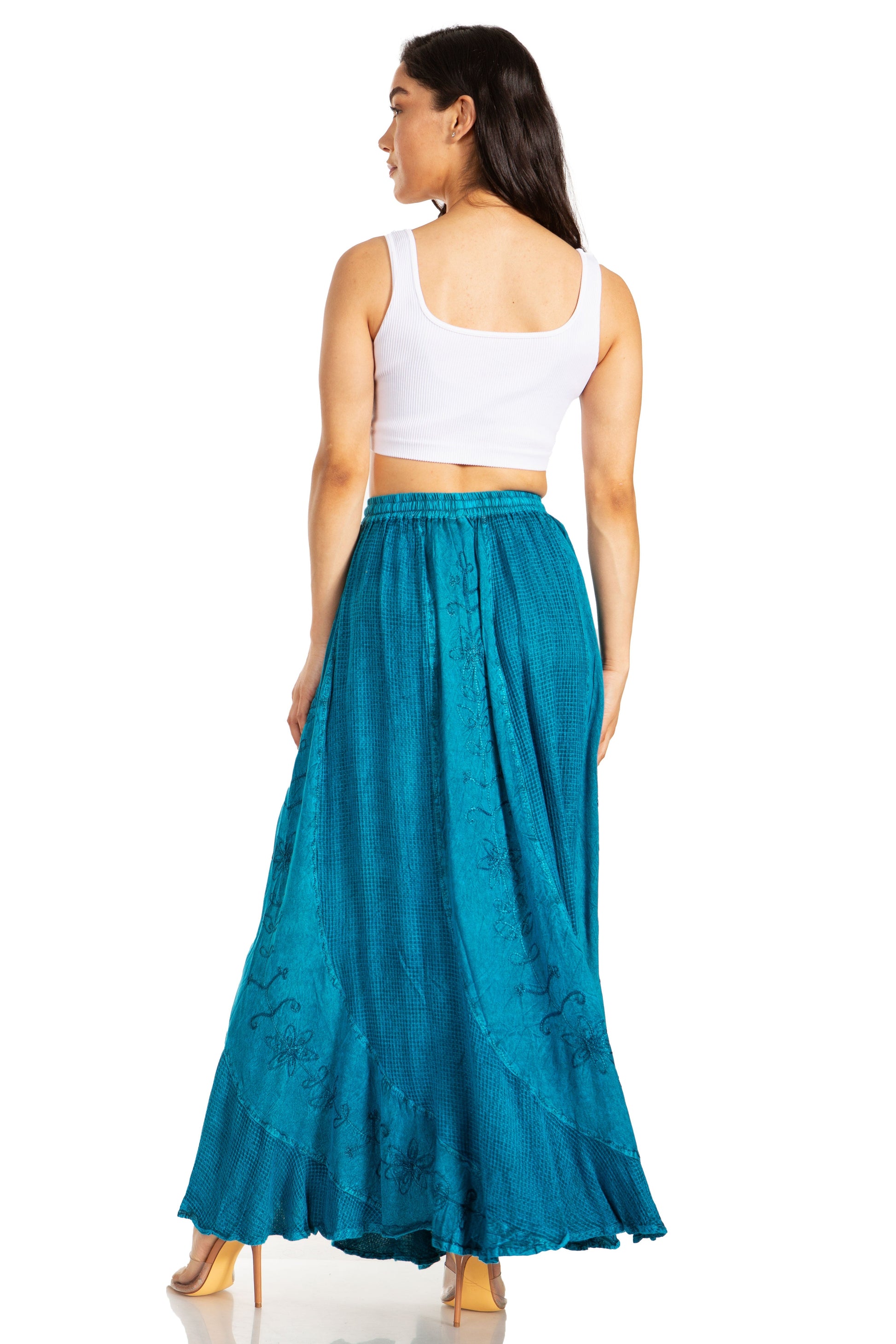 Sakkas Ahaana Women Renaissance Boho Rayon Maxi Embroidered Paneled Summer Skirt - Concordia Style Boutique