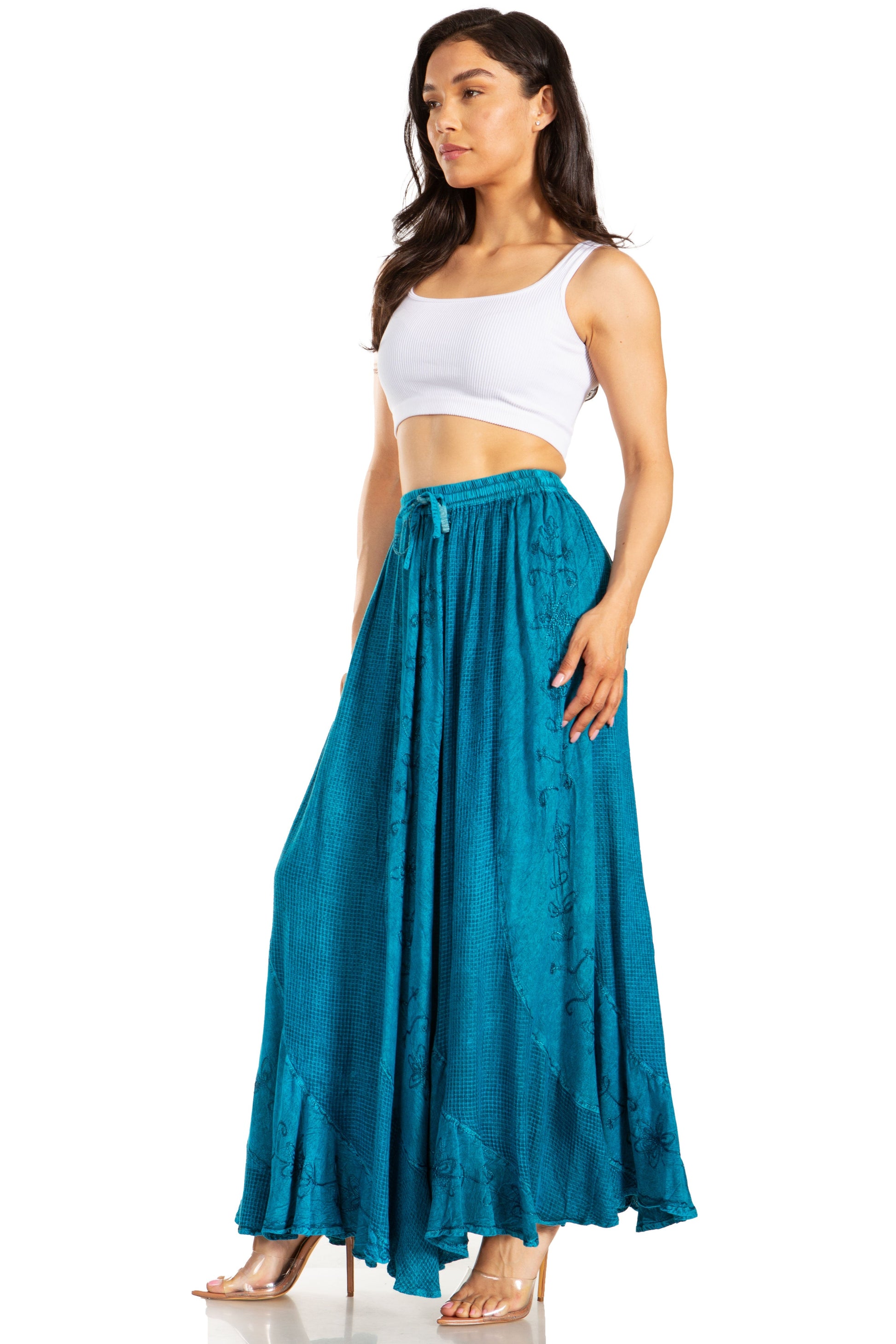Sakkas Ahaana Women Renaissance Boho Rayon Maxi Embroidered Paneled Summer Skirt - Concordia Style Boutique