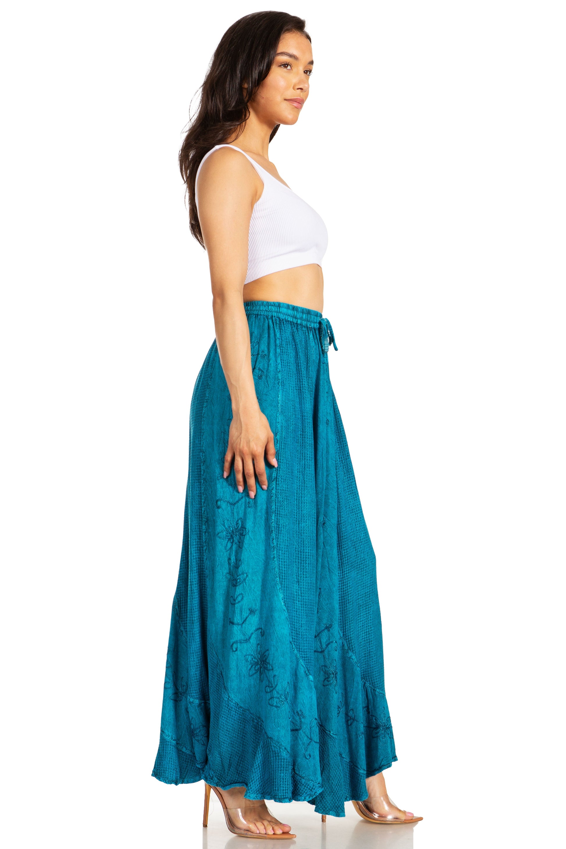 Sakkas Ahaana Women Renaissance Boho Rayon Maxi Embroidered Paneled Summer Skirt - Concordia Style Boutique