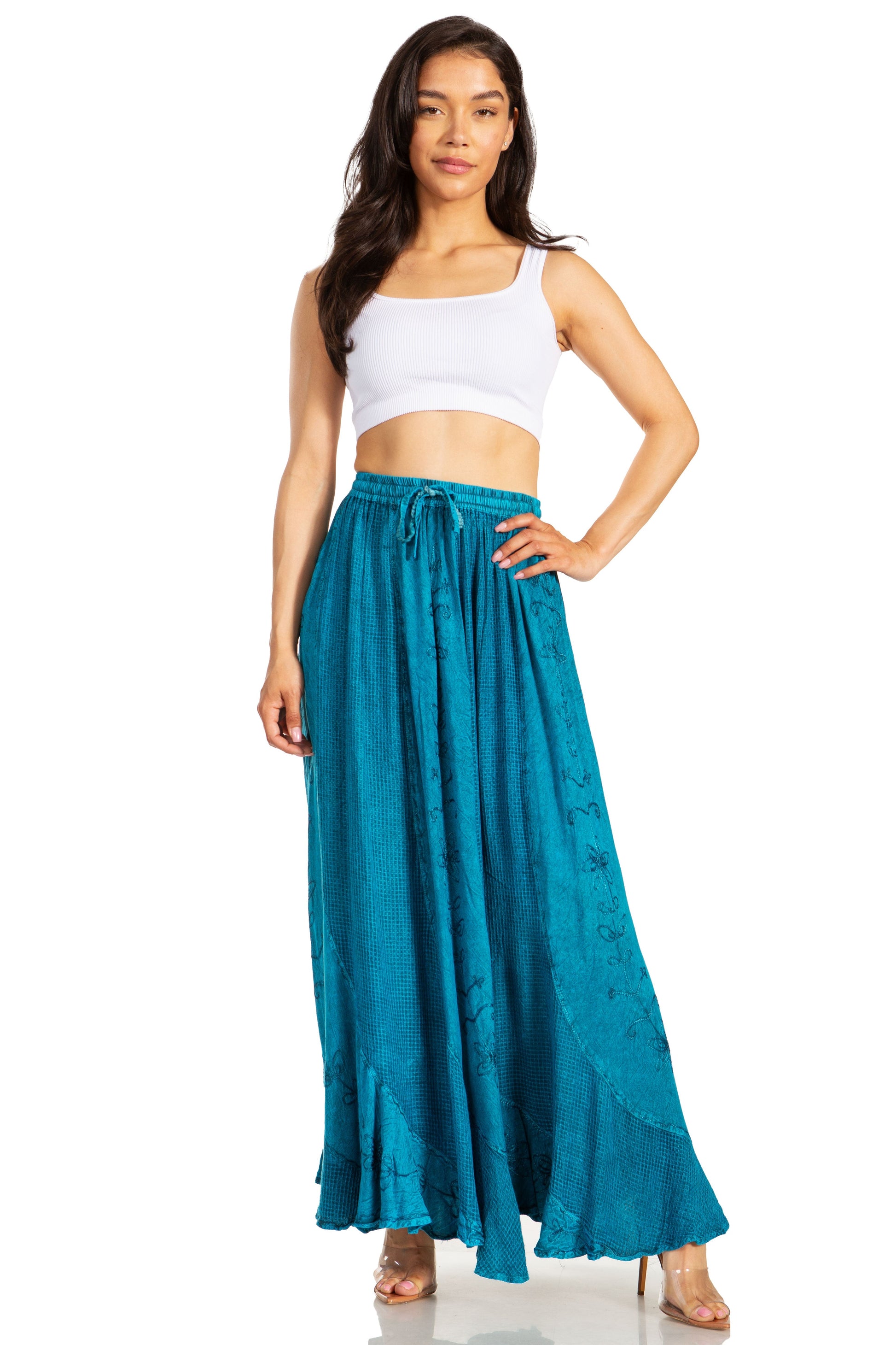 Sakkas Ahaana Women Renaissance Boho Rayon Maxi Embroidered Paneled Summer Skirt - Concordia Style Boutique