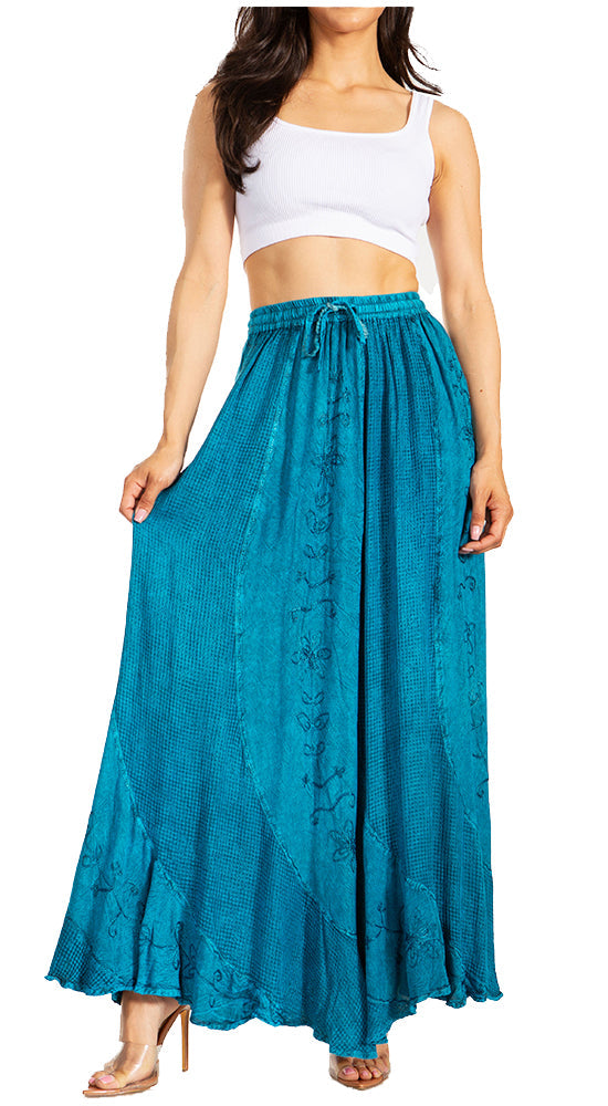 Sakkas Ahaana Women Renaissance Boho Rayon Maxi Embroidered Paneled Summer Skirt - Concordia Style Boutique