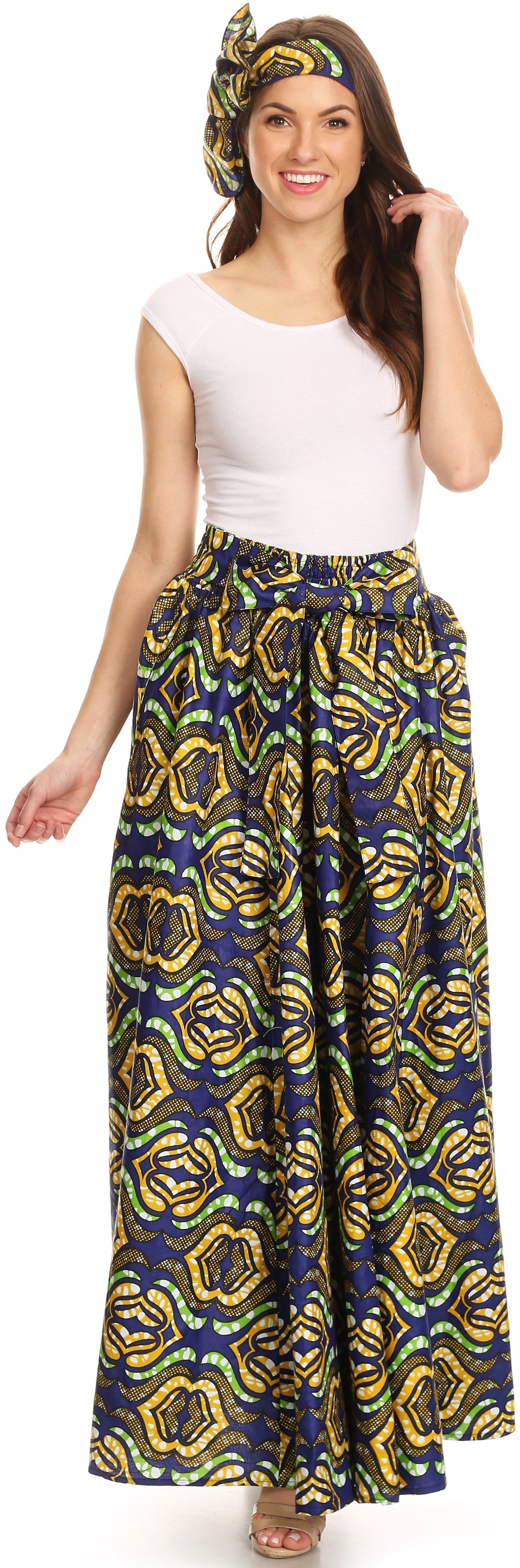 Sakkas Asma Convertible Traditional Wax Print Adjustable Strap Maxi Skirt | Dress - Concordia Style Boutique