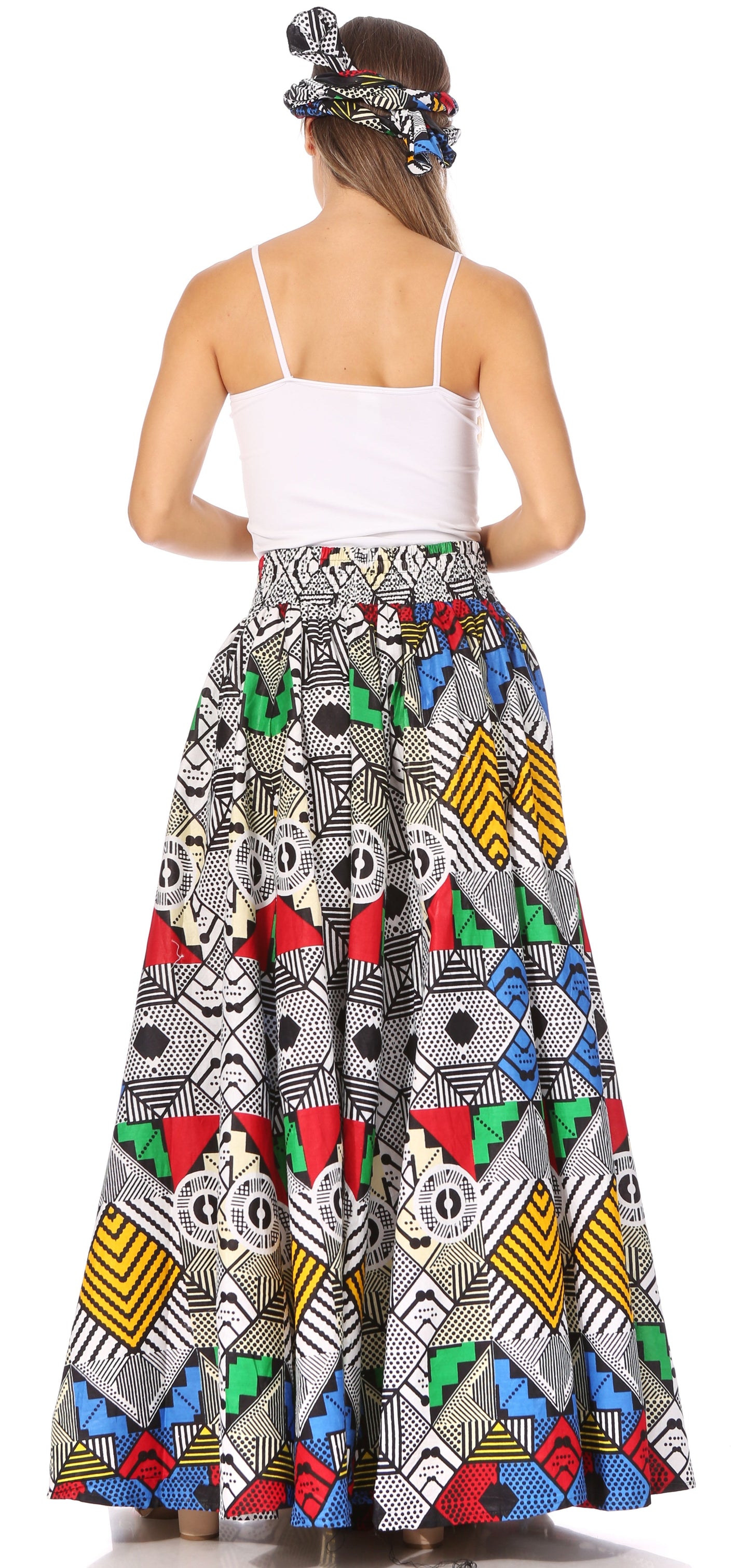 Sakkas Asma's Second Convertible Traditional Wax Print Maxi Skirt with Adjustable Straps - Concordia Style Boutique