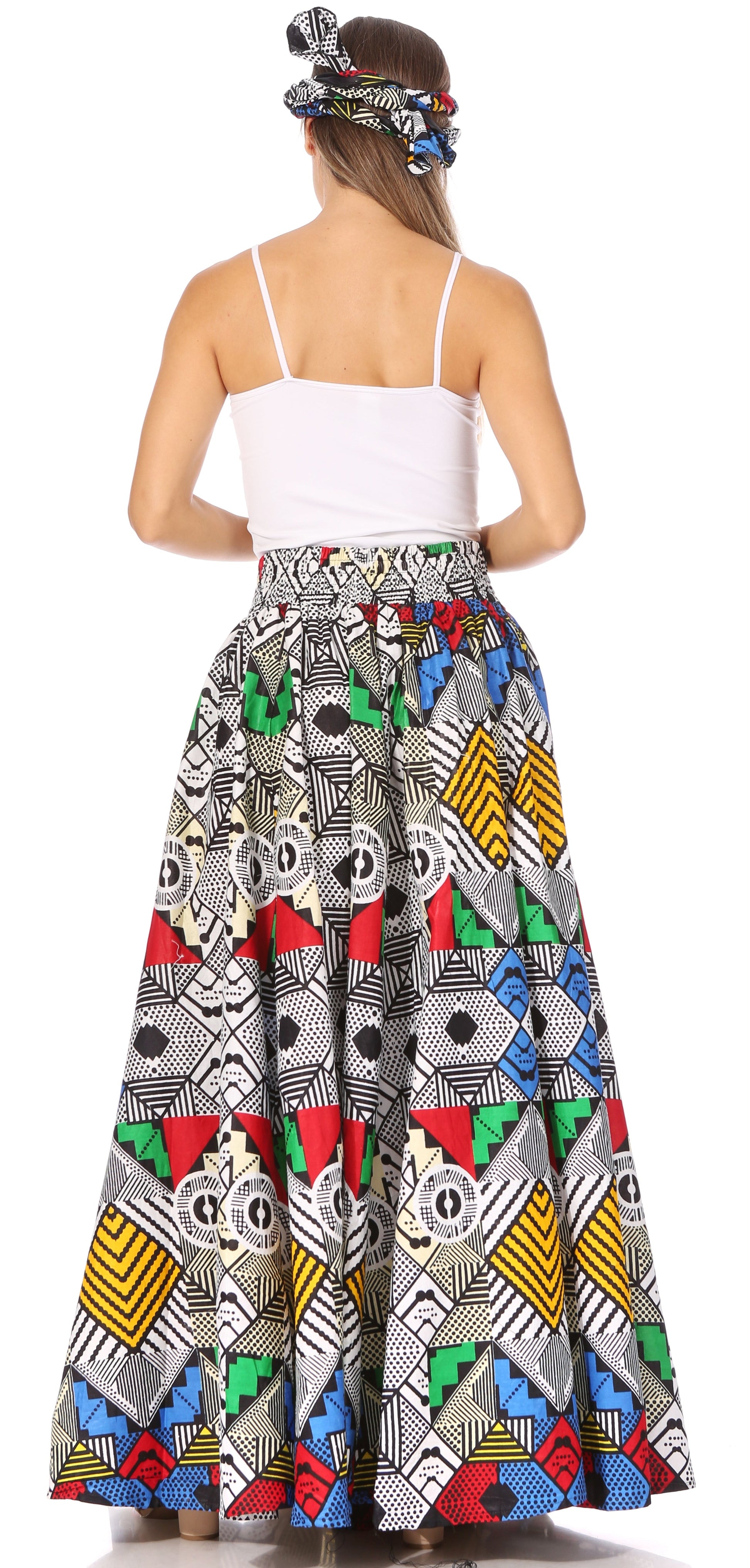 Sakkas Asma's Second Convertible Traditional Wax Print Maxi Skirt with Adjustable Straps - Concordia Style Boutique