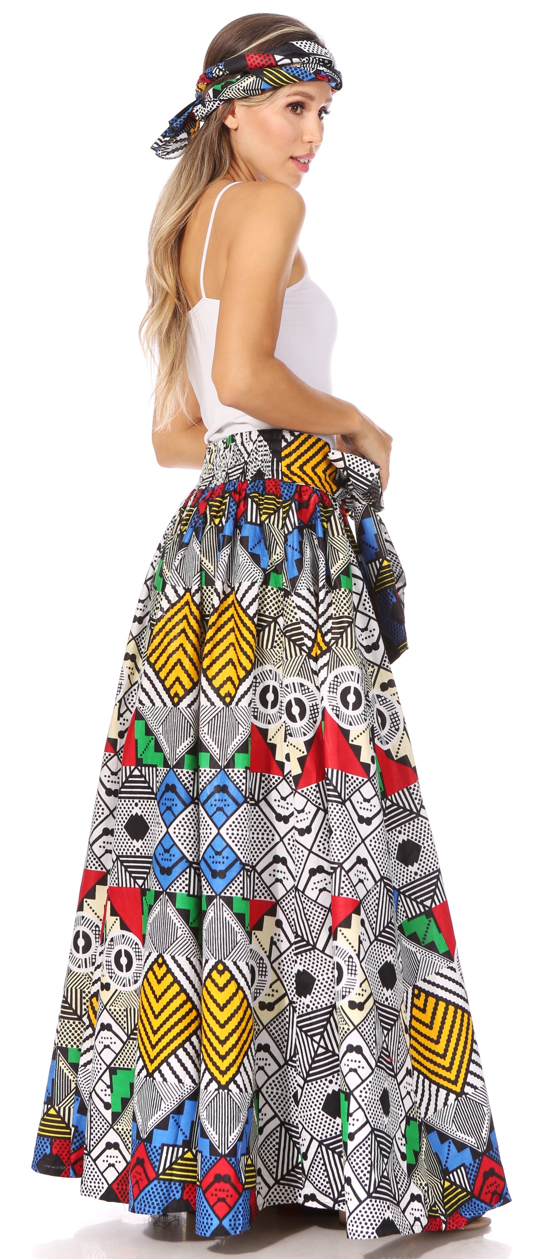 Sakkas Asma's Second Convertible Traditional Wax Print Maxi Skirt with Adjustable Straps - Concordia Style Boutique