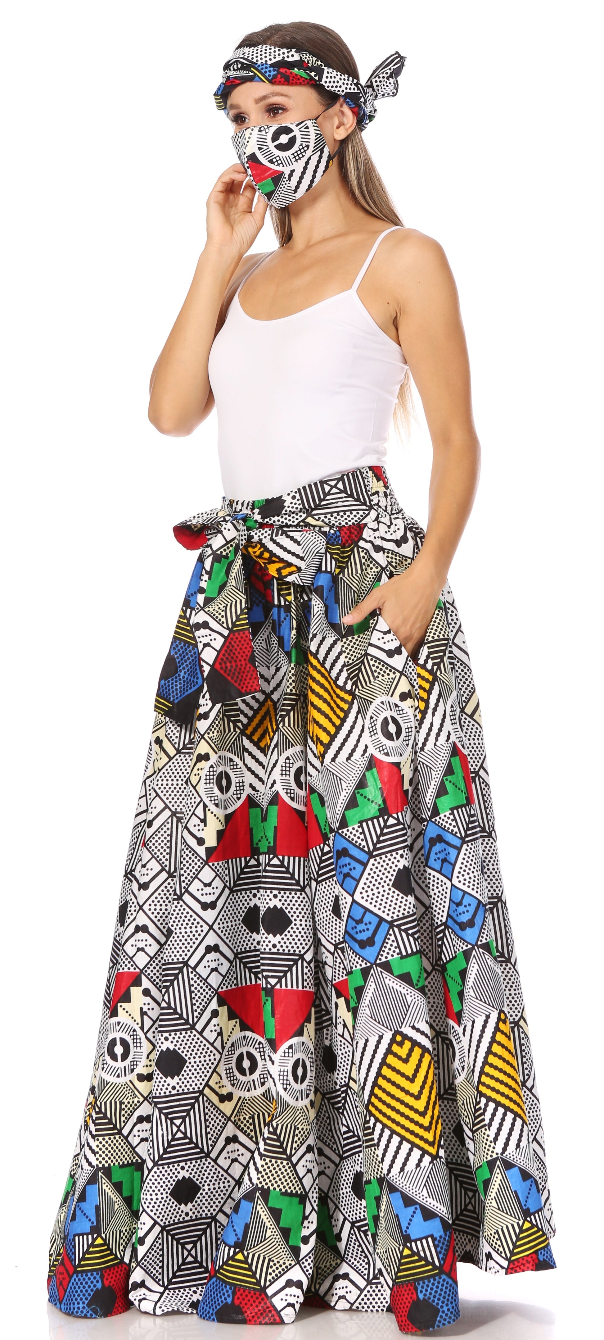 Sakkas Asma's Second Convertible Traditional Wax Print Maxi Skirt with Adjustable Straps - Concordia Style Boutique