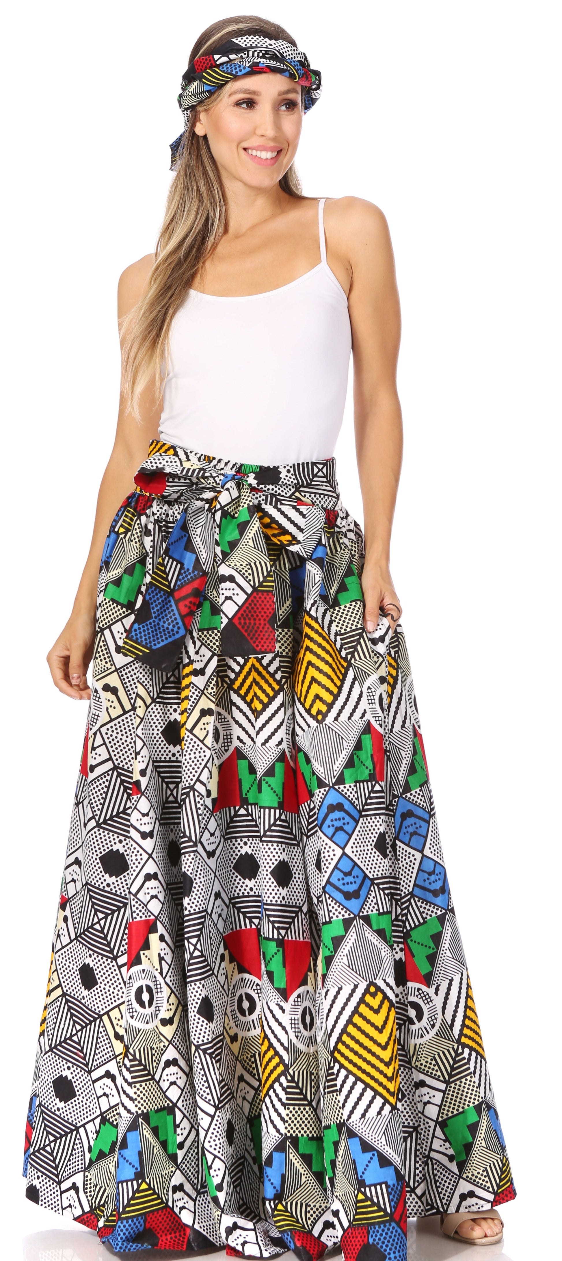 Sakkas Asma's Second Convertible Traditional Wax Print Maxi Skirt with Adjustable Straps - Concordia Style Boutique