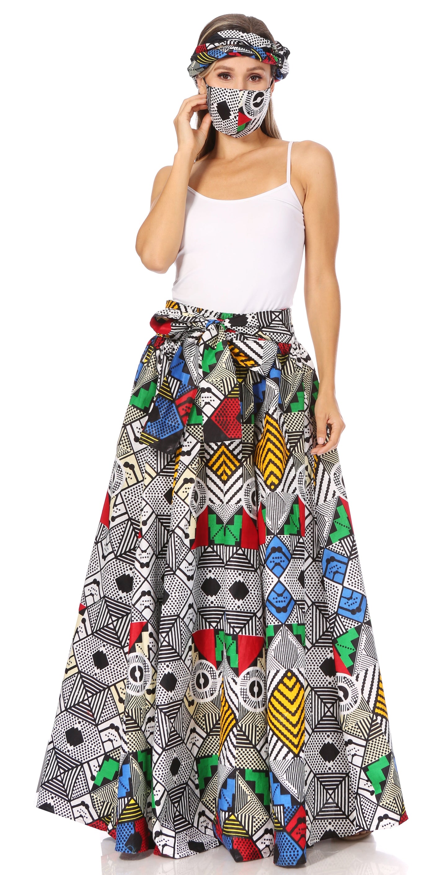 Sakkas Asma's Second Convertible Traditional Wax Print Maxi Skirt with Adjustable Straps - Concordia Style Boutique