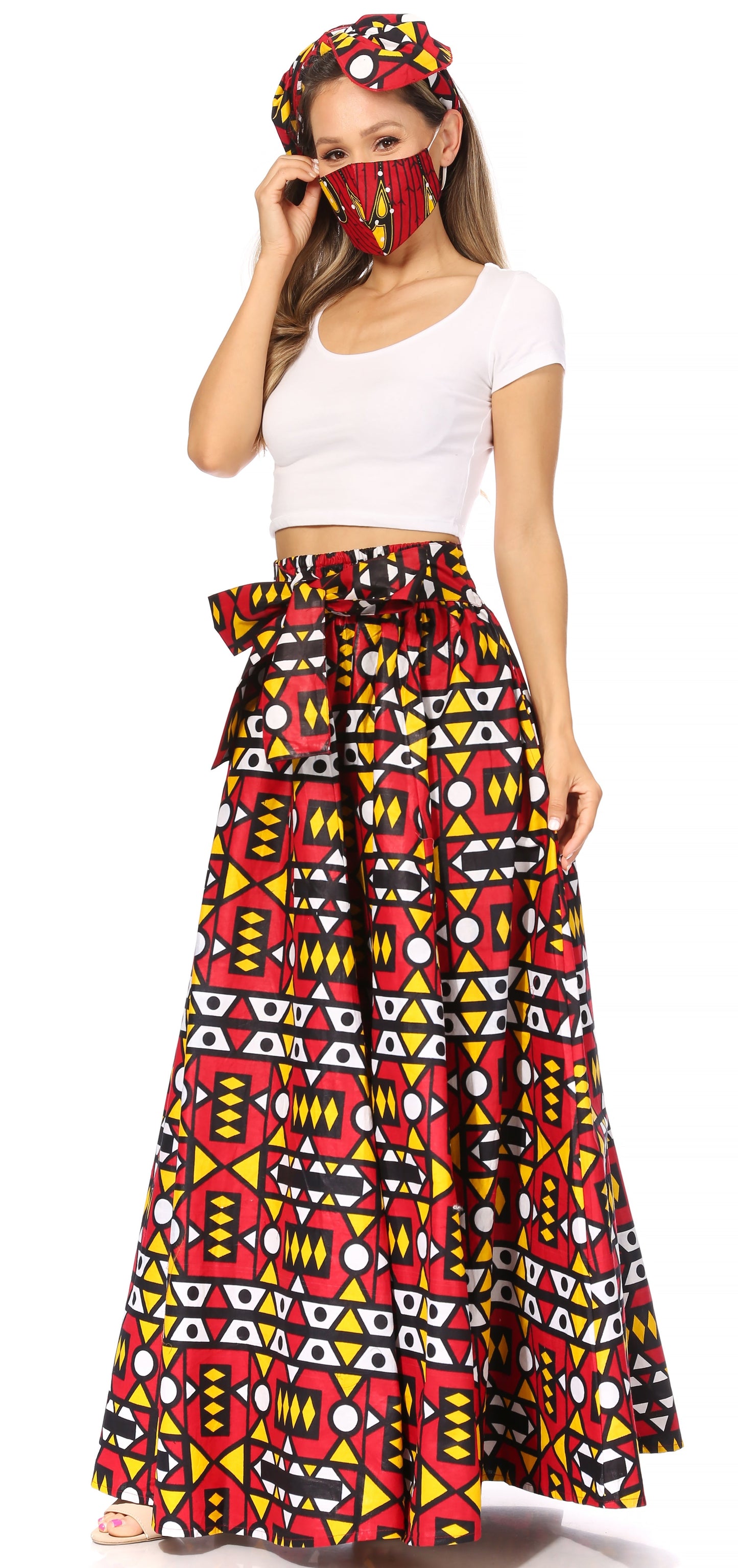 Sakkas Asma's Second Convertible Traditional Wax Print Maxi Skirt with Adjustable Straps - Concordia Style Boutique
