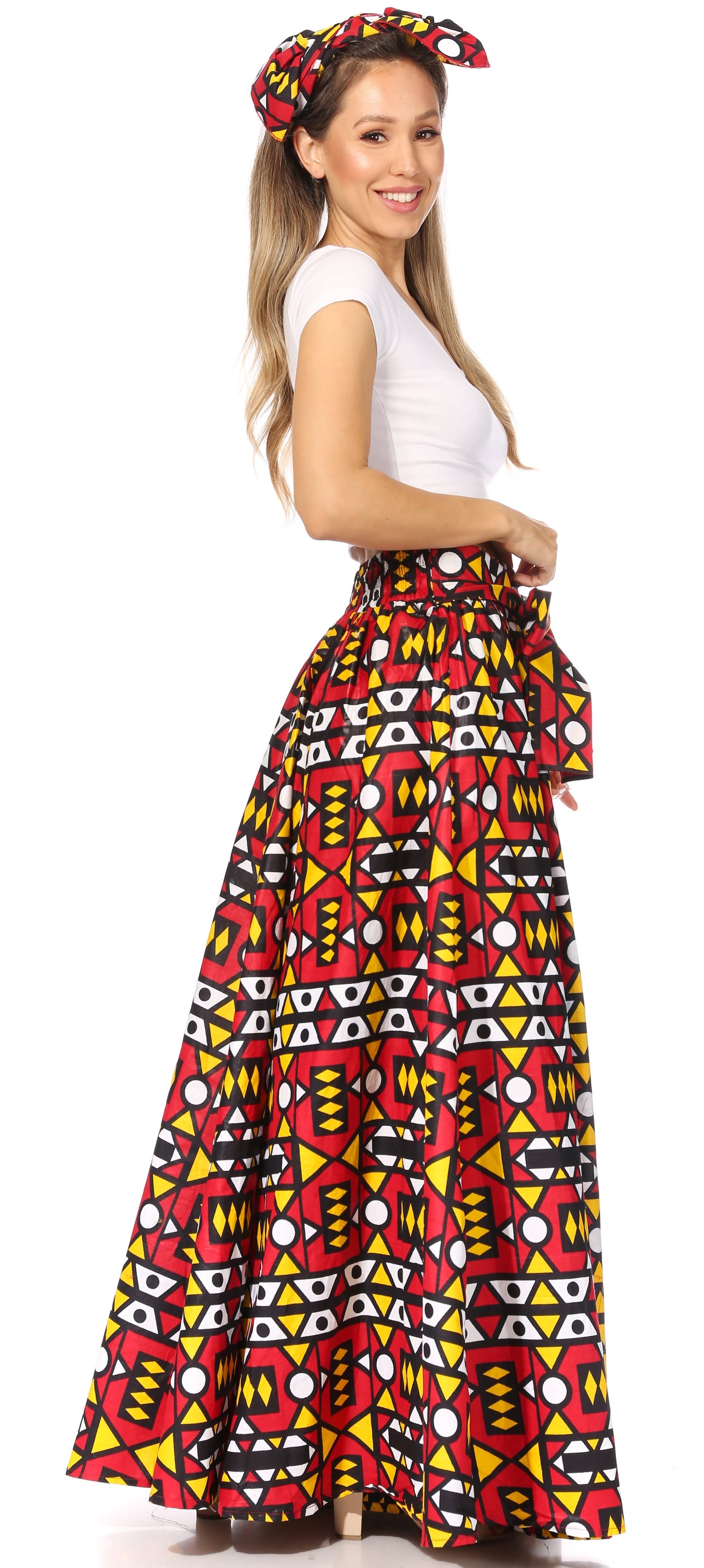 Sakkas Asma's Second Convertible Traditional Wax Print Maxi Skirt with Adjustable Straps - Concordia Style Boutique