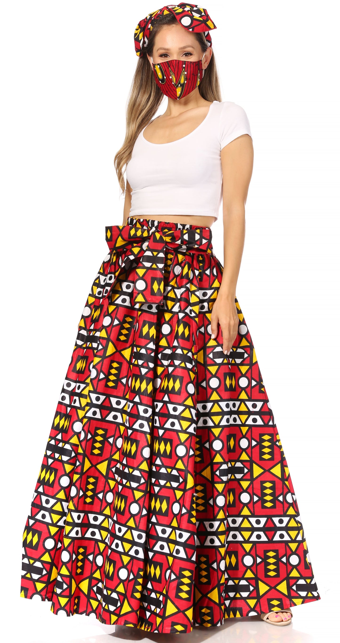 Sakkas Asma's Second Convertible Traditional Wax Print Maxi Skirt with Adjustable Straps - Concordia Style Boutique