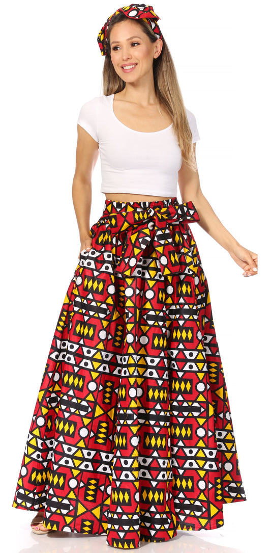 Sakkas Asma's Second Convertible Traditional Wax Print Maxi Skirt with Adjustable Straps - Concordia Style Boutique