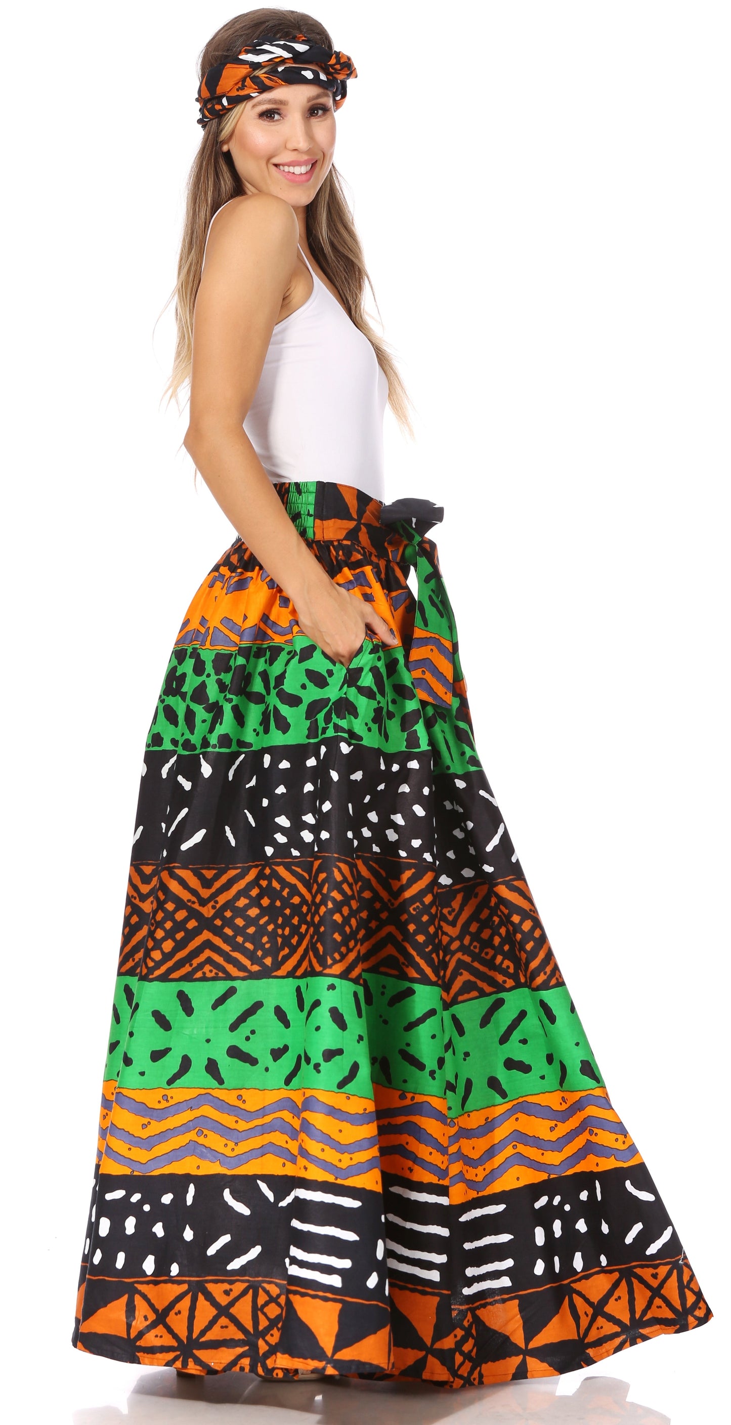 Sakkas Asma's Second Convertible Traditional Wax Print Maxi Skirt with Adjustable Straps - Concordia Style Boutique